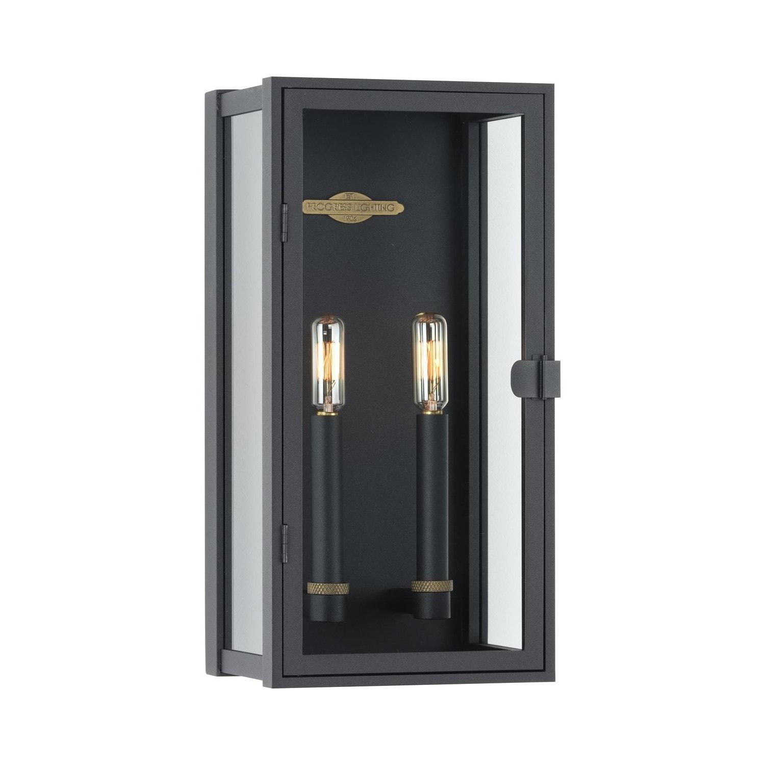 Progress Lighting Stature Collection 2-Light Outdoor Wall Lantern, Textured Black, Clear Glass Shade