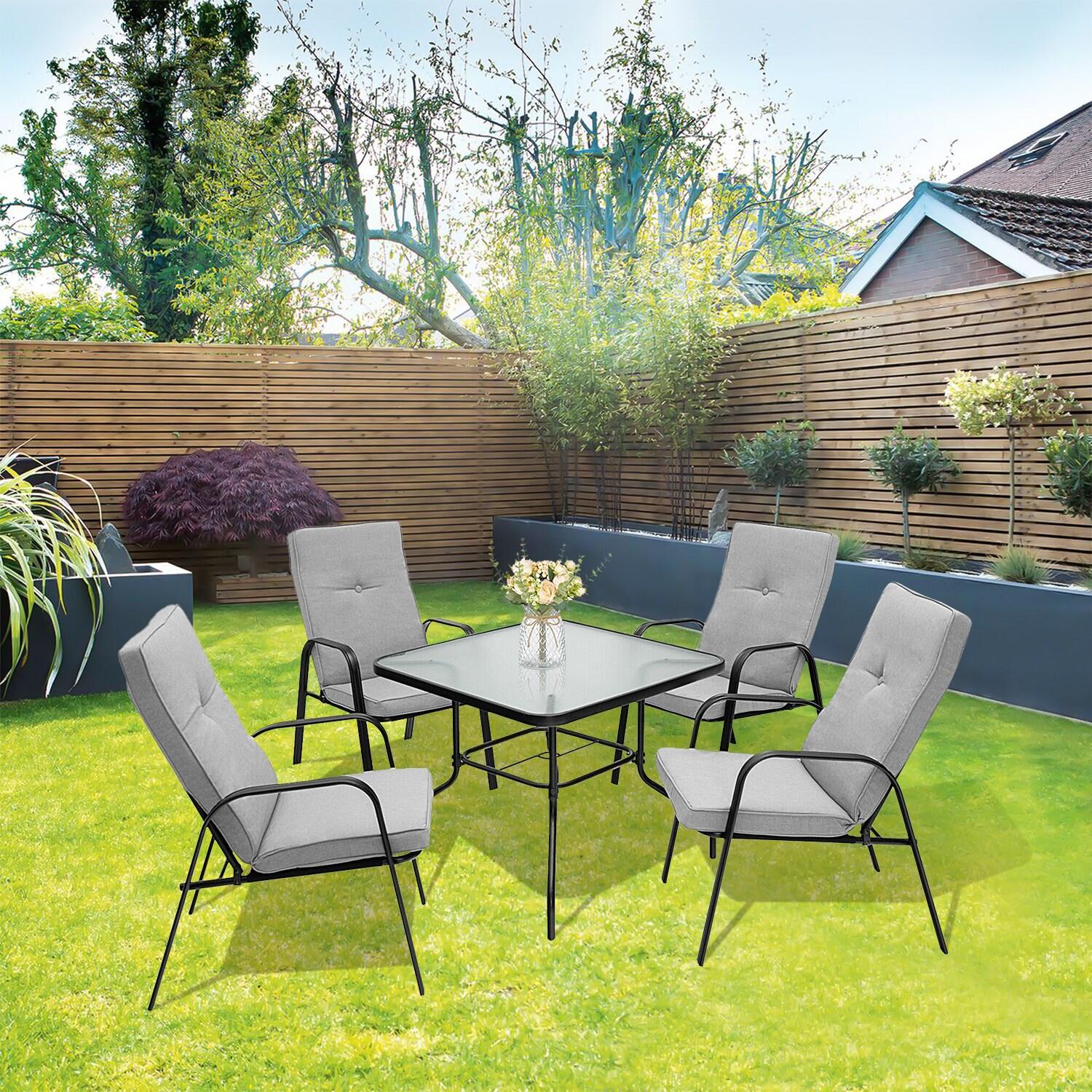 Resenkos 4 Patio Dining Stackable Chairs Set with High-Back Cushions, Outdoor Dining Chair for Outside Patio, All Weather, Porch, Garden, Poolside