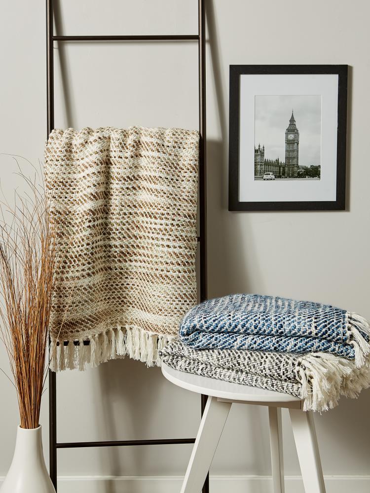 50"x60" Tone Diagonal Striped Acrylic Throw Blanket Natural - Design Imports: Midweight, Loomed, Hypoallergenic