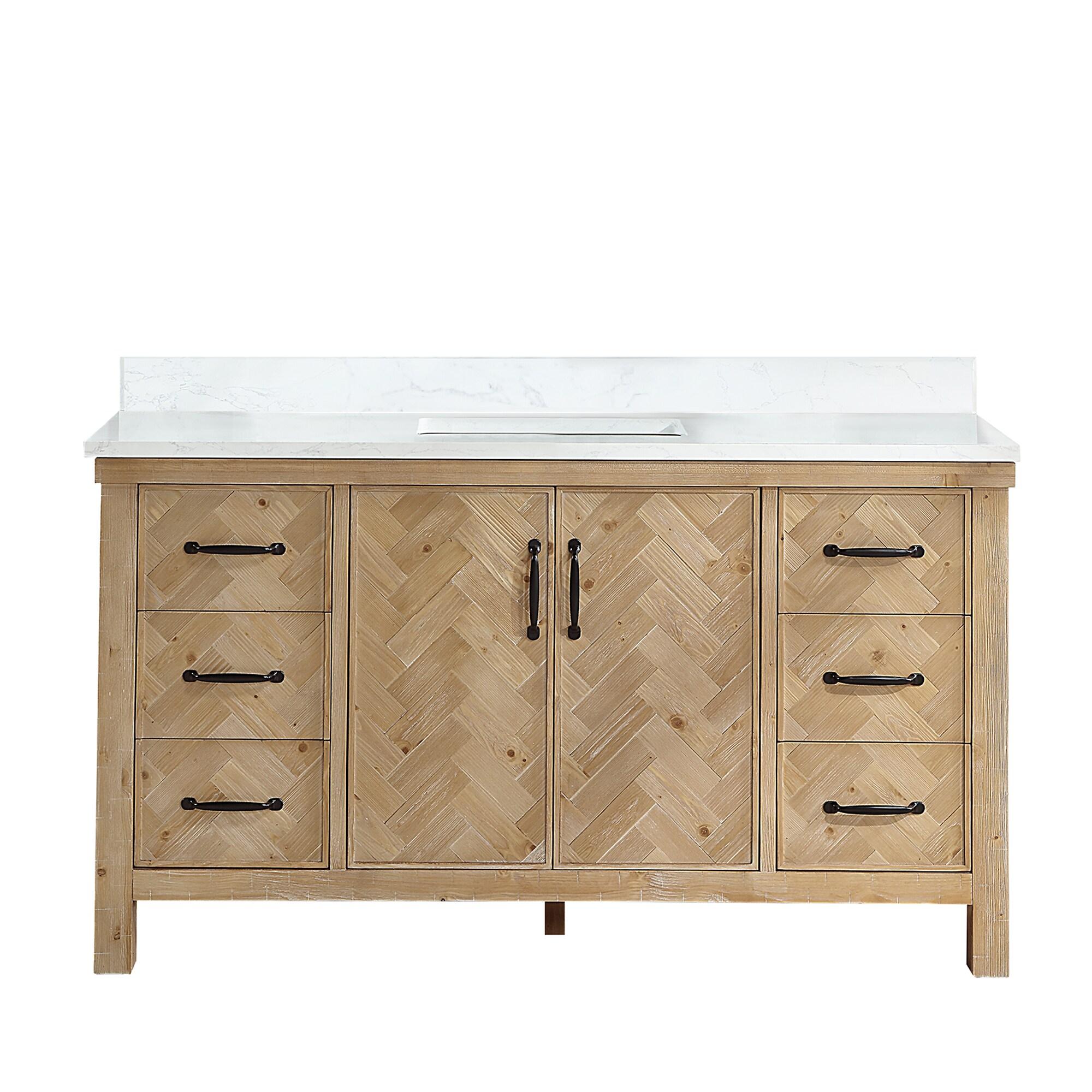 Javier 60" Bath Vanity in Spruce Antique Brown with White Grain Composite Stone