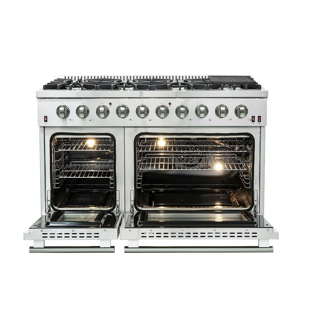 Galiano 48-inch Gas Range Stainless Steel, 8 Burners, 107,000 BTU, Griddle, Double Ovens