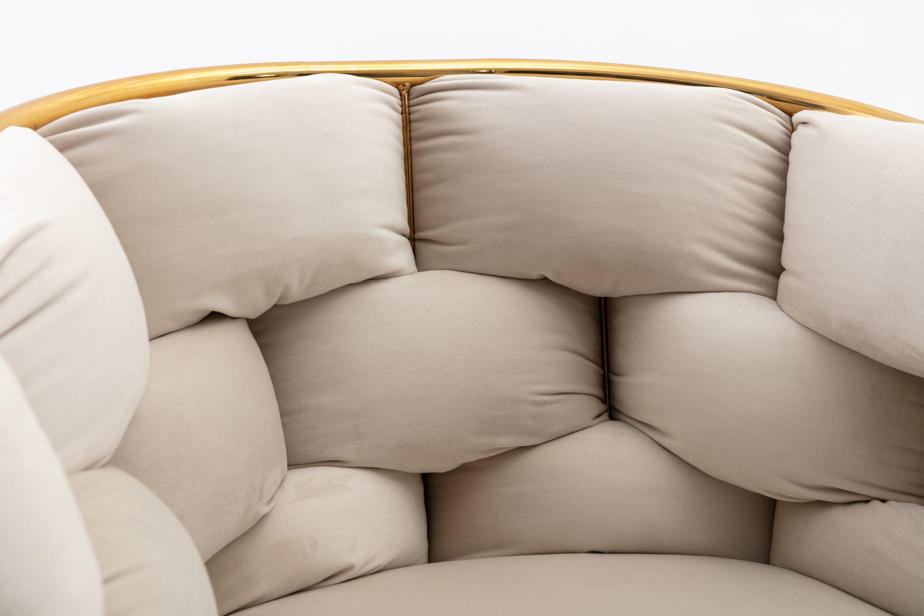 1 PC Modern Velvet Upholstered Accent Chair with Curved Tufted Backrest, Beige-ModernLuxe