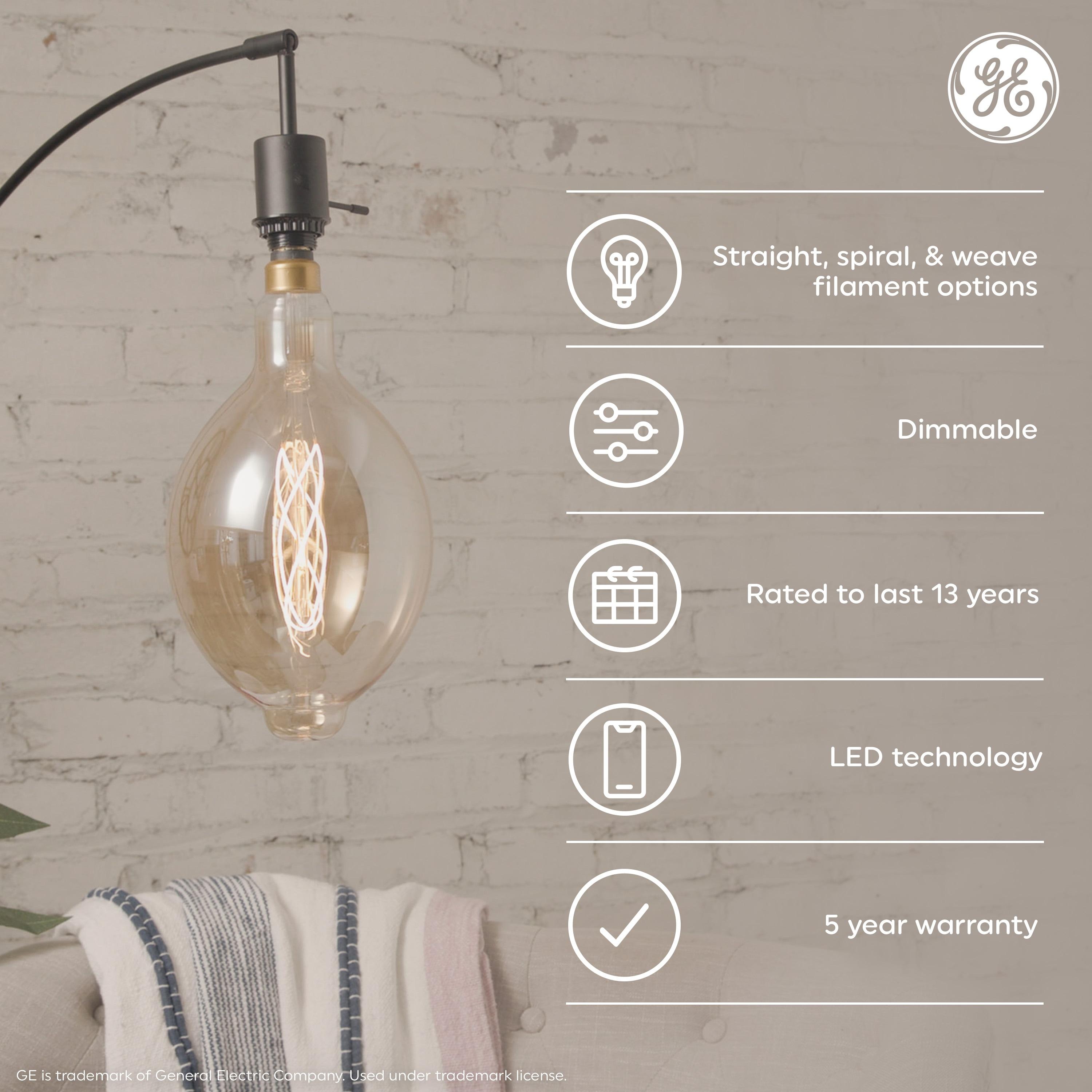 GE 2pk 60W Vintage Style ST19 LED Edison Light Bulbs Amber Glass: E26 Base, Dimmable, Warm Light, Antique Style