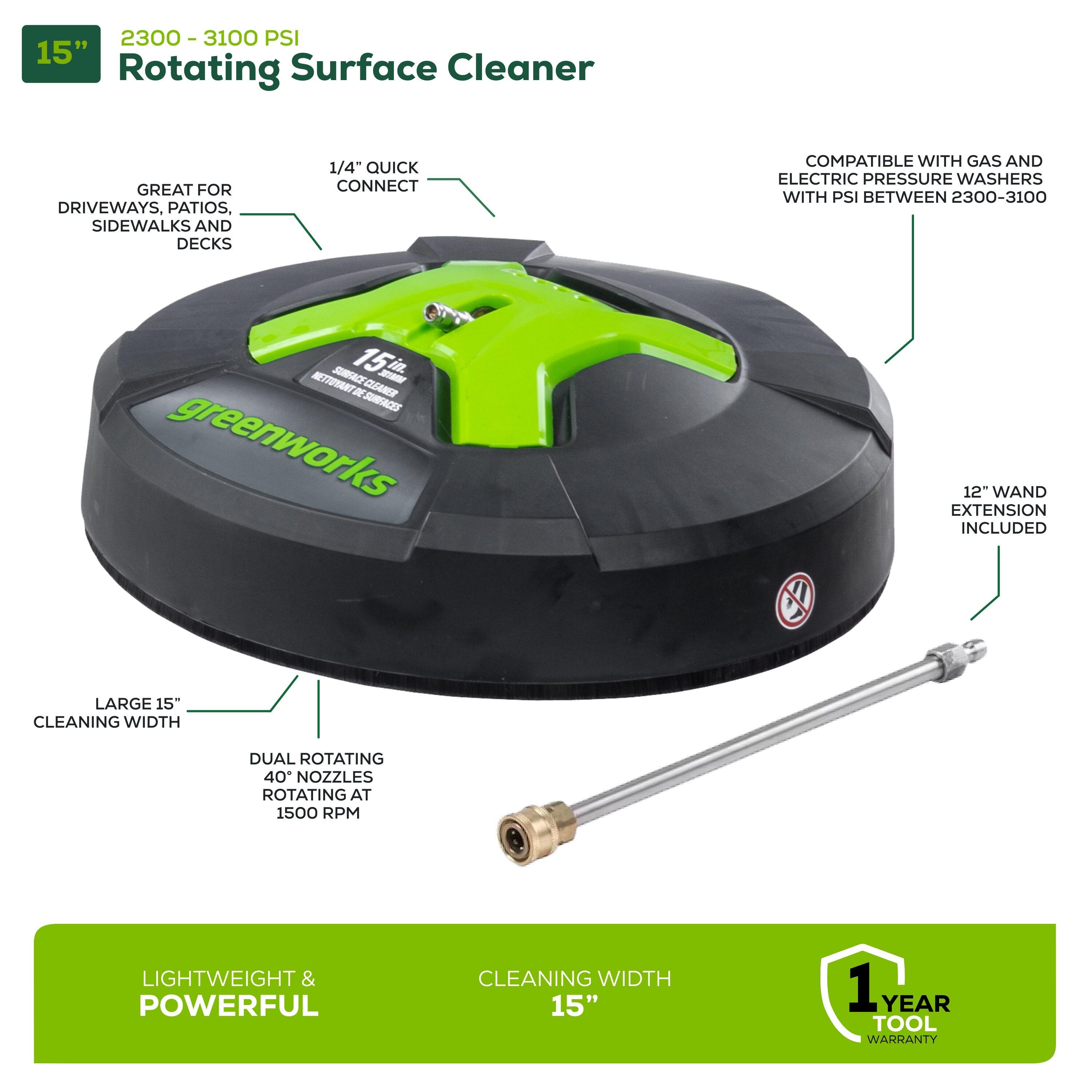 GreenWorks 5210902 15" Extension Included Surface Cleaner, Green
