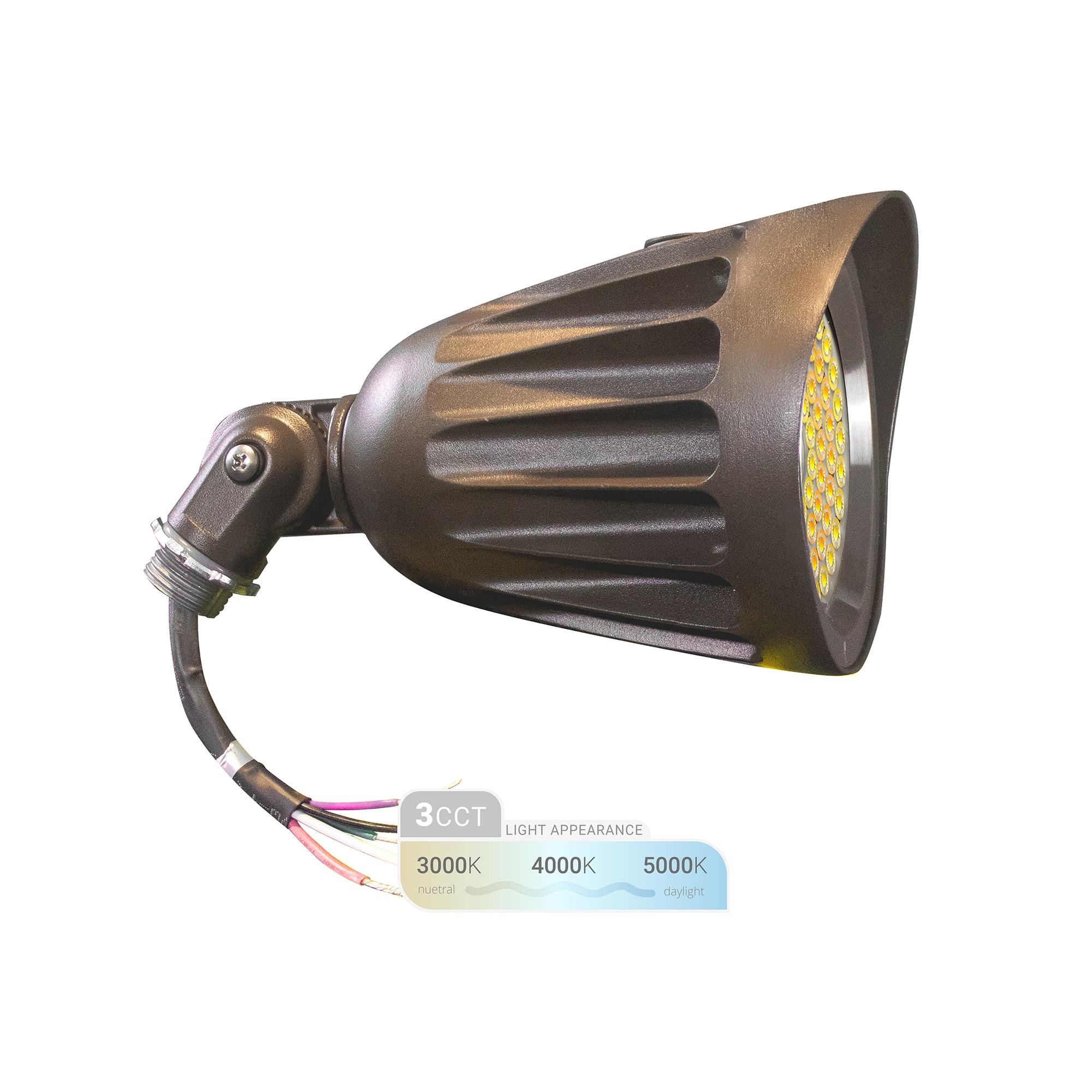 120-277V  LED Outdoor Bullet Landscape Light, 25W, 3CCT, 1/2" Knuckle Mount, IP65 Waterproof