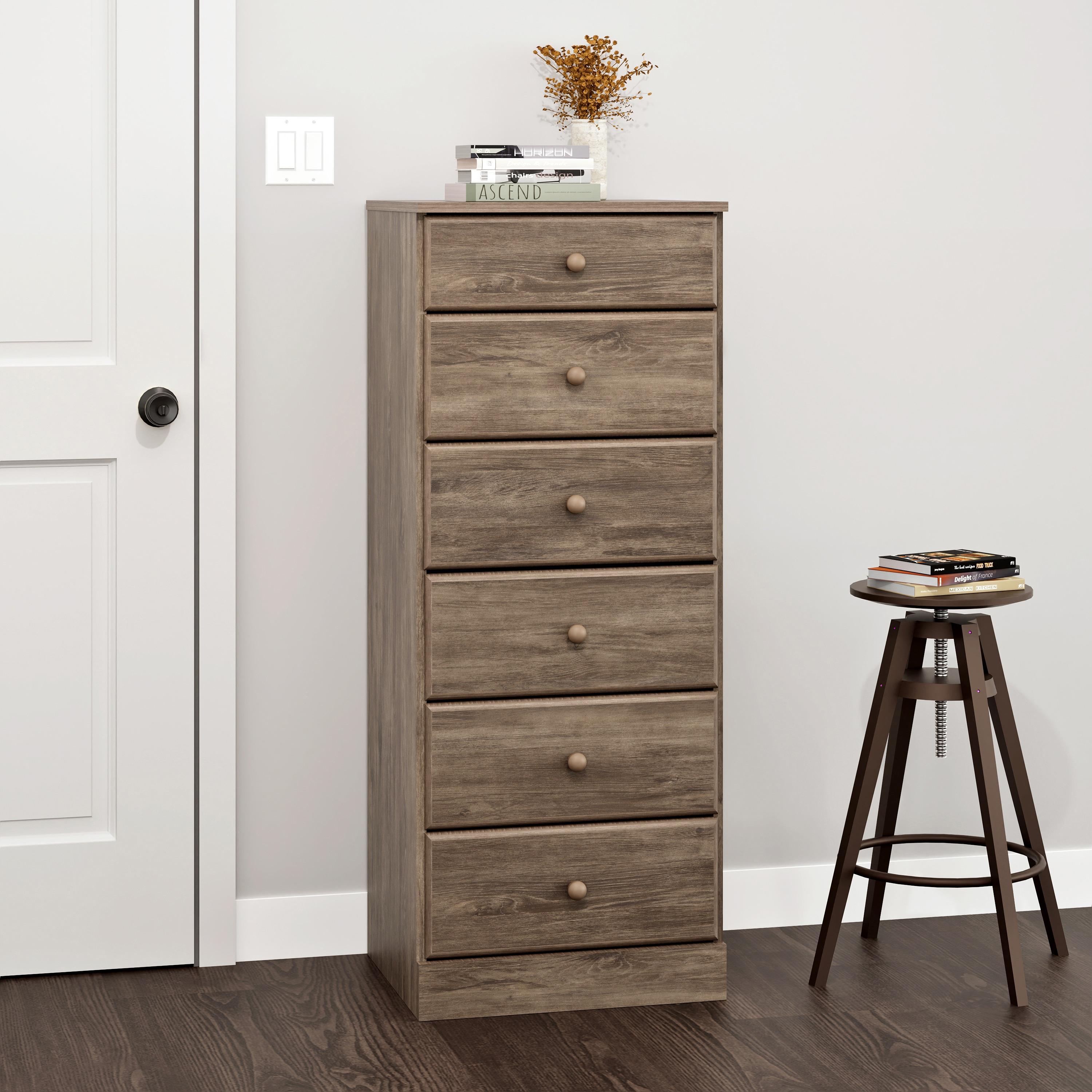 Astrid 6 Drawer Tall Chest Drifted Gray - Prepac: Space-Saving Storage for Small Rooms