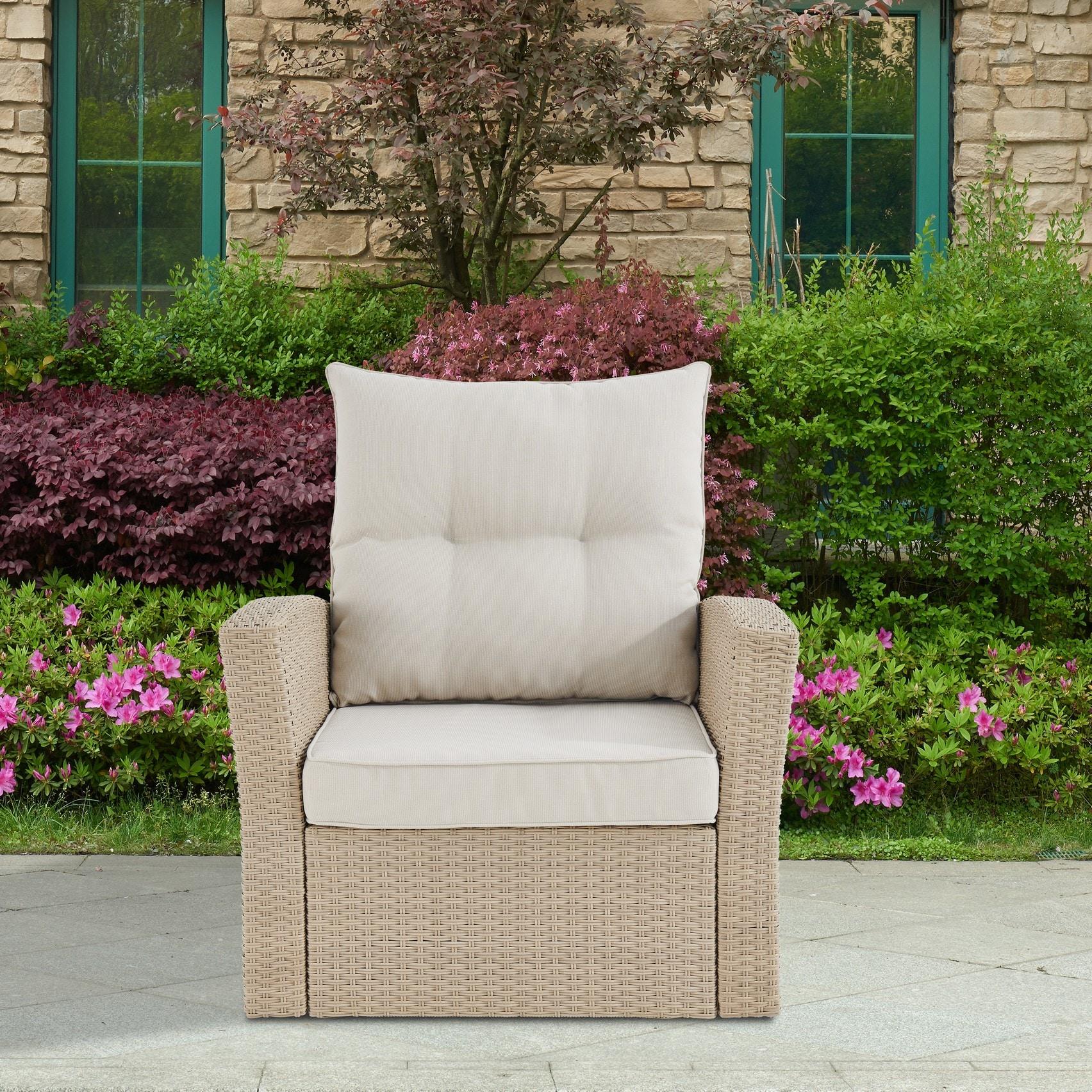 All-Weather Wicker Canaan Outdoor Armchair with Cushions Brown - Alaterre Furniture: Patio Accent Chair, Weather-Resistant