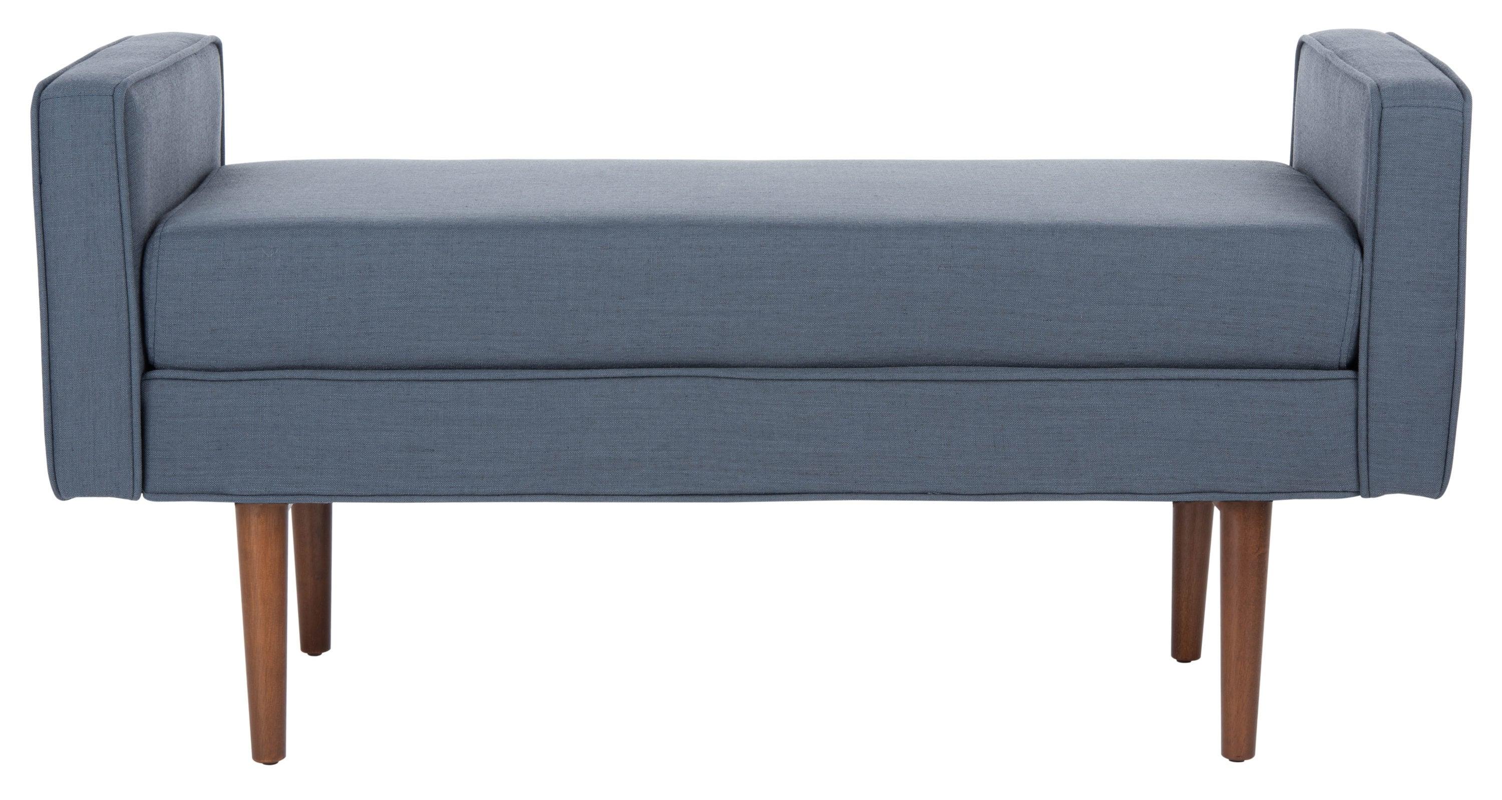 Henri Mid-Century Bench - Navy Linen/Walnut - Safavieh