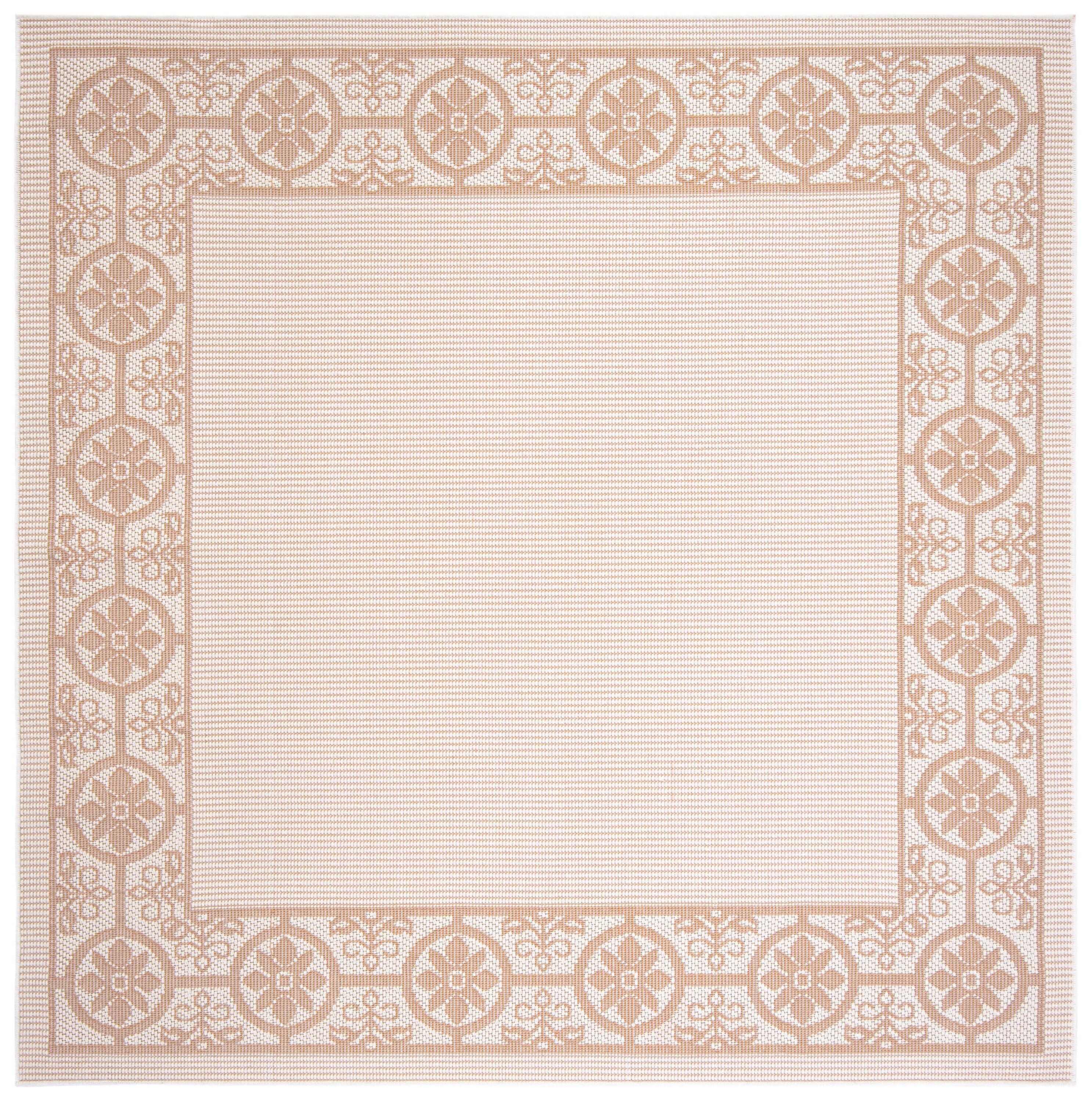SAFAVIEH Bermuda Patton Floral Machine Washable Indoor/Outdoor Area Rug, Ivory/Beige, 6'7" x 6'7" Square