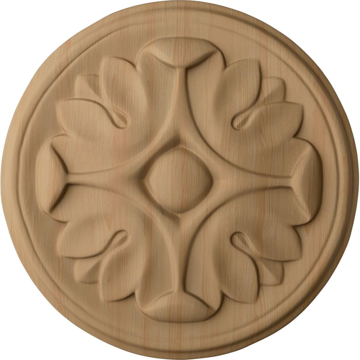 Alder Round Hand-Carved Rosette, 4 1/4" x 4 1/4"