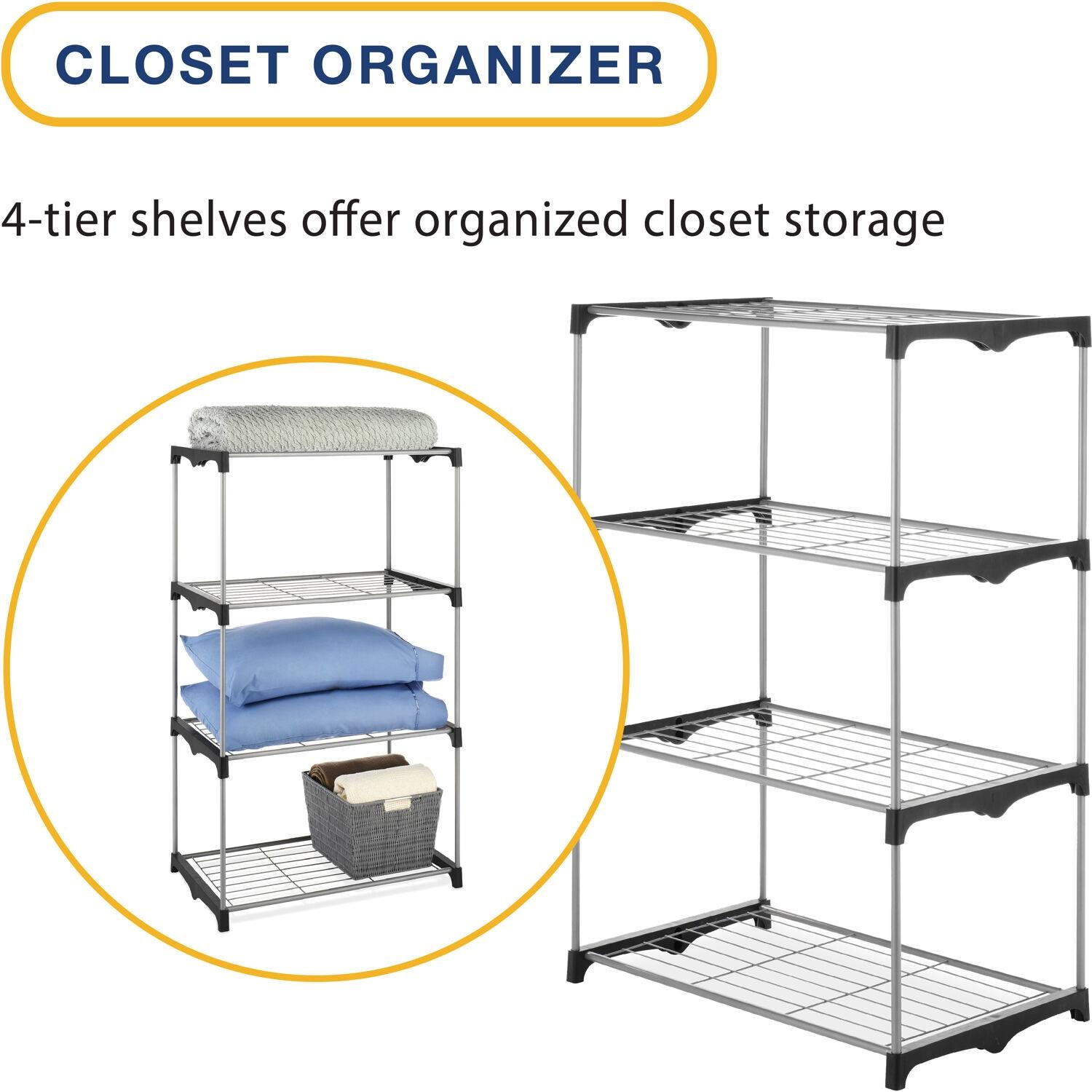 Whitmor 4-Tier Freestanding Metal Shelf Tower Closet System, Black & Silver