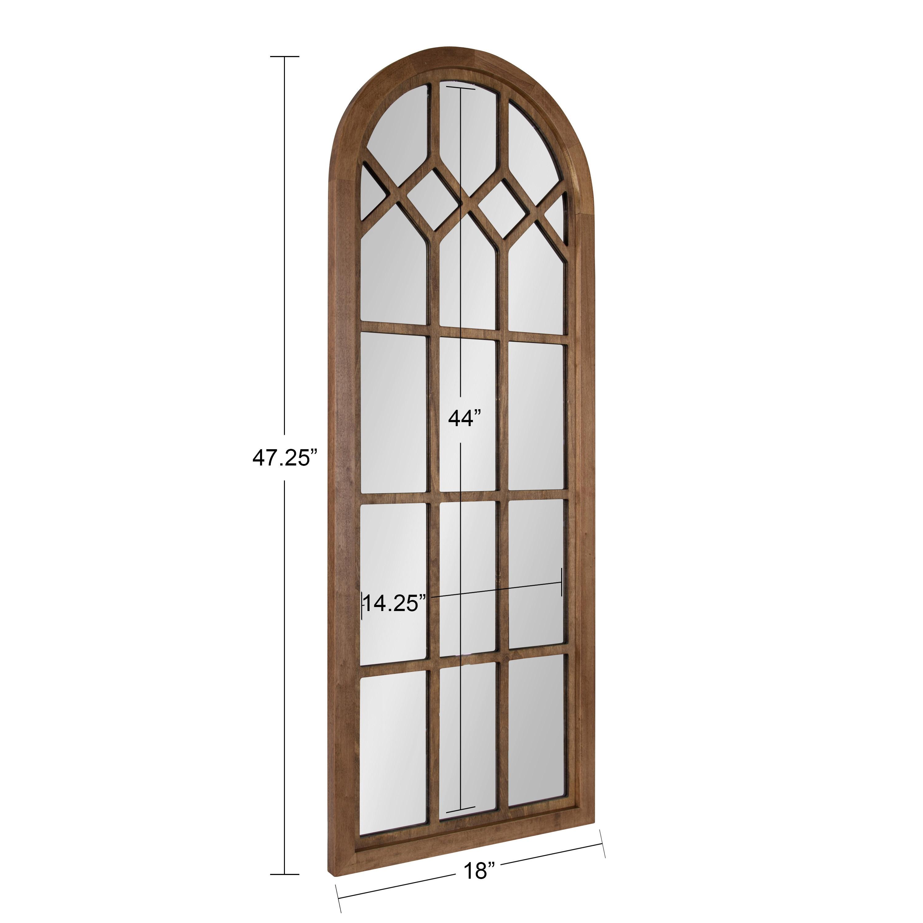 18"x47" Gilcrest Windowpane Wall Mirror Rustic Brown - Kate & Laurel All Things Decor: Oversized Arch Cathedral Design