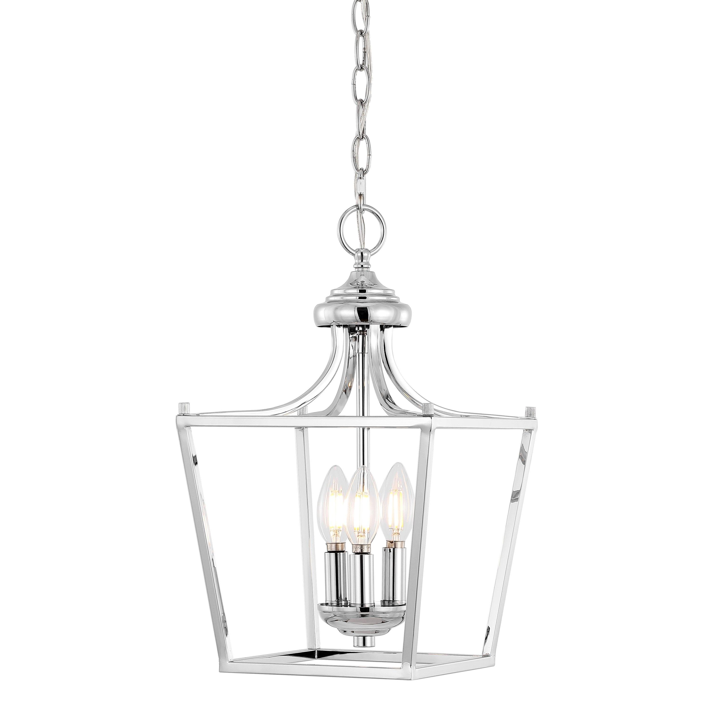 Camden 10" 3-Light Iron Classic Midcentury Pendant Lantern, Chrome
