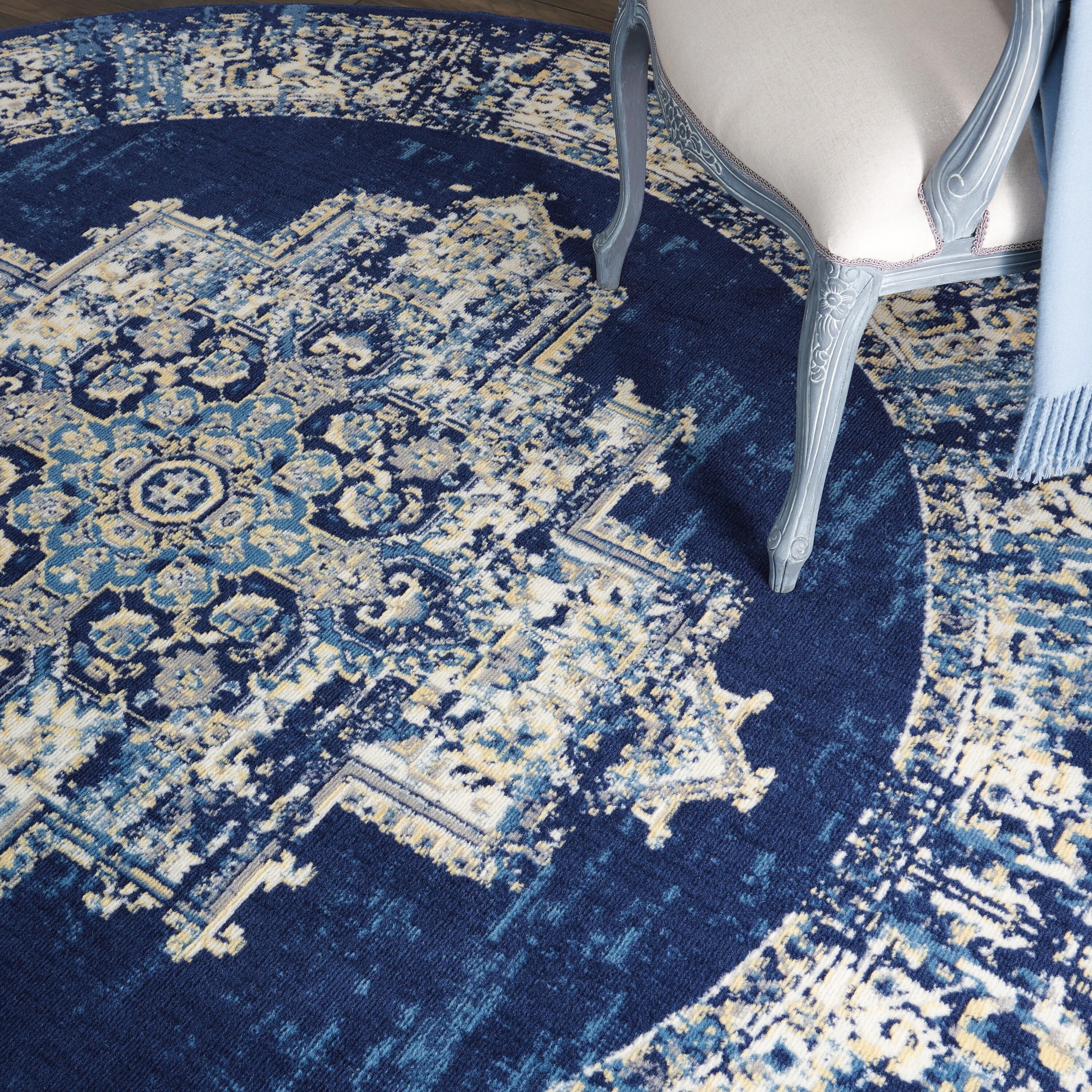 Nourison Grafix Persian Navy Blue 8' x ROUND Area Rug, (8 Round)