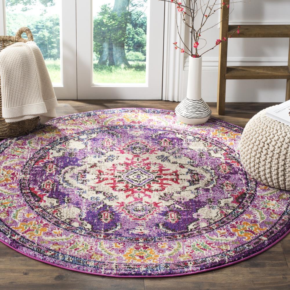 Monaco MNC243 Power Loomed Indoor Area Rug - Violet/Fuchsia - 5' Round - Safavieh