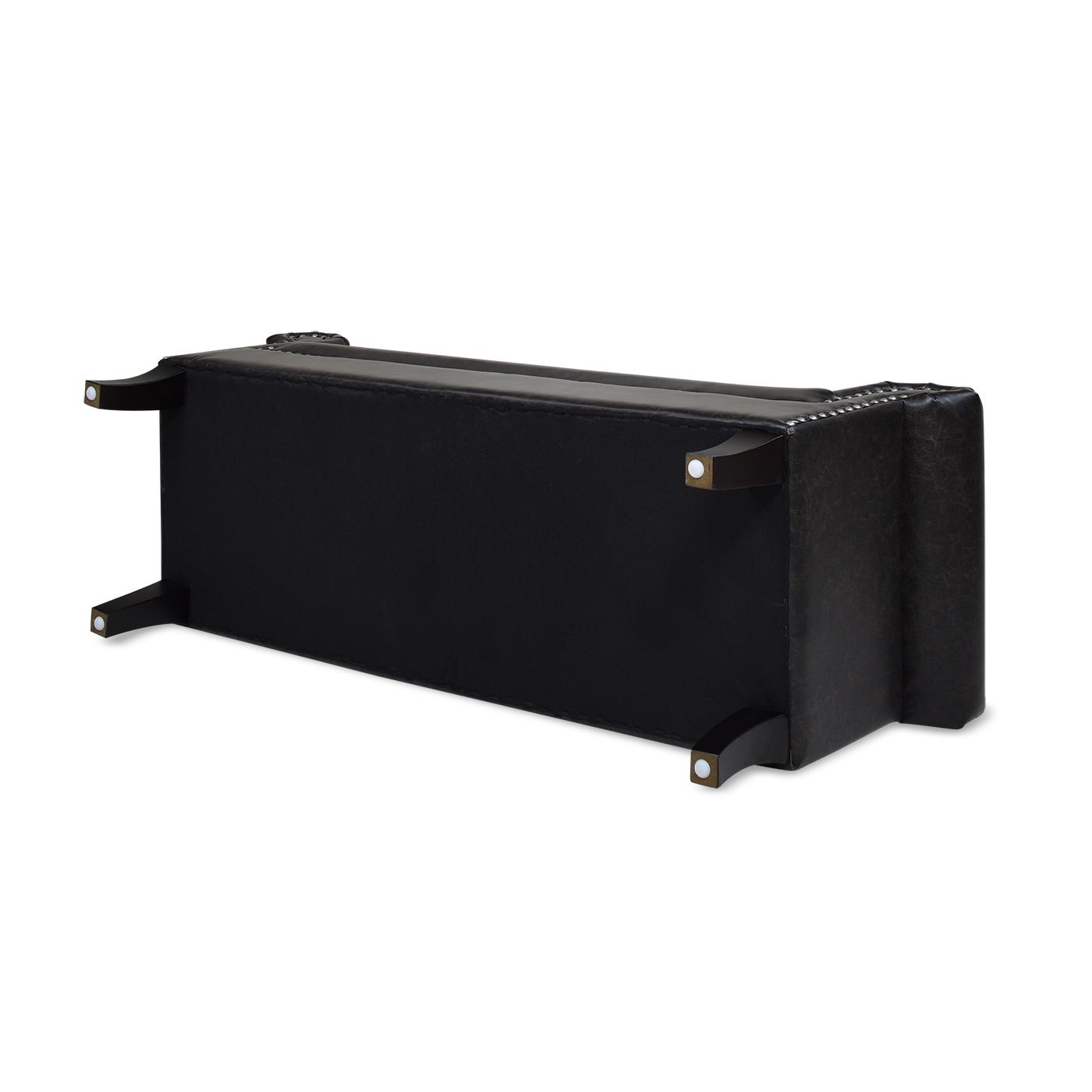 Kathy Roll Arm Entryway Accent Bench Vintage Black Brown Faux Leather