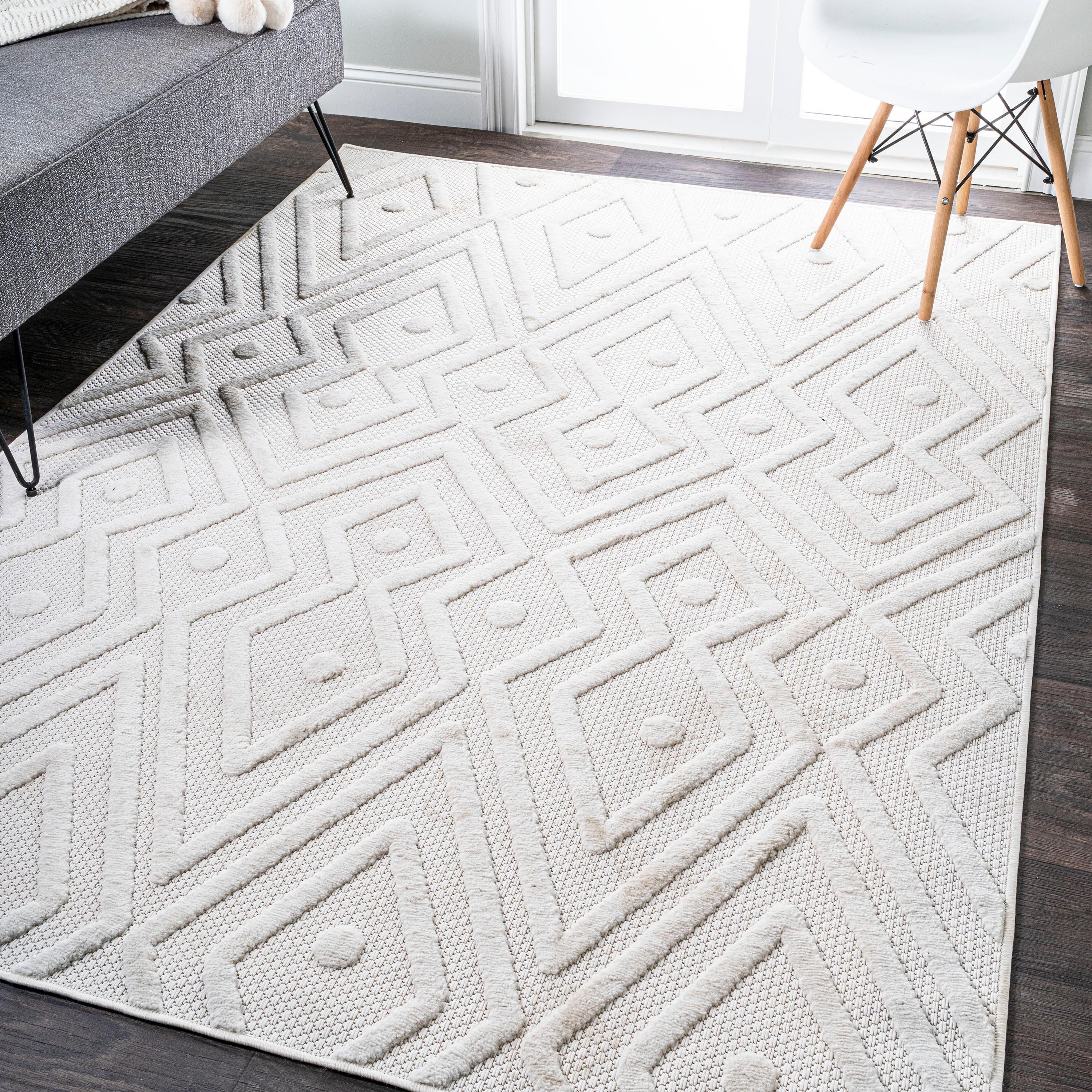 4'x6' Balansat Moroccan Diamond Indoor/Outdoor Area Rug, Ivory - JONATHAN Y