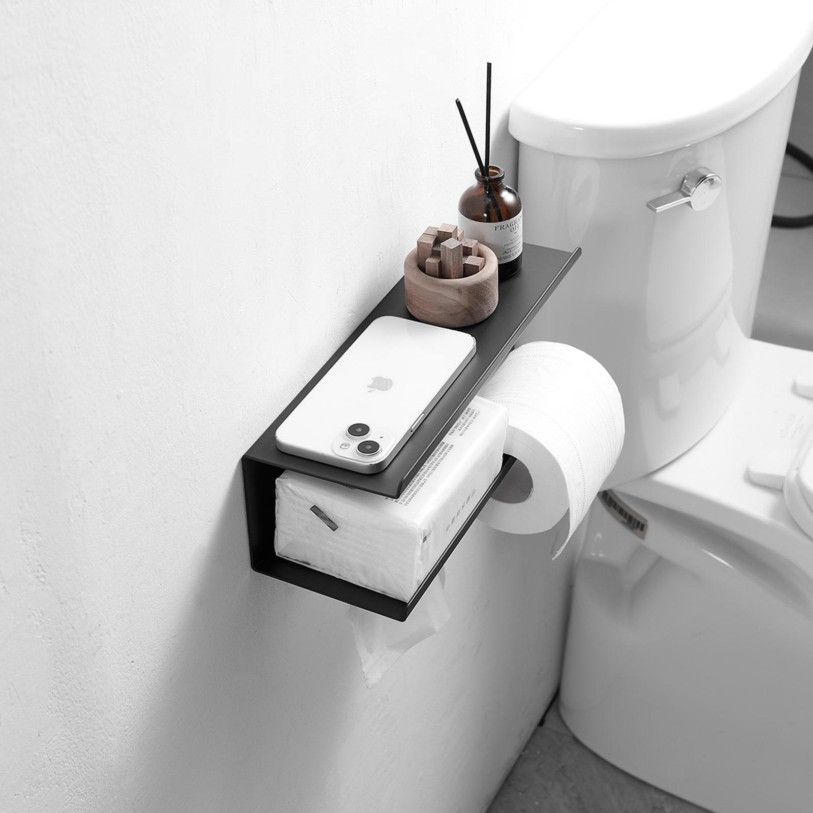 Modern Toilet Paper Holder with Anti-Rust Shelf Paper Roll Holder Toilet Tissue Holder Wipes Storage in Matte Black