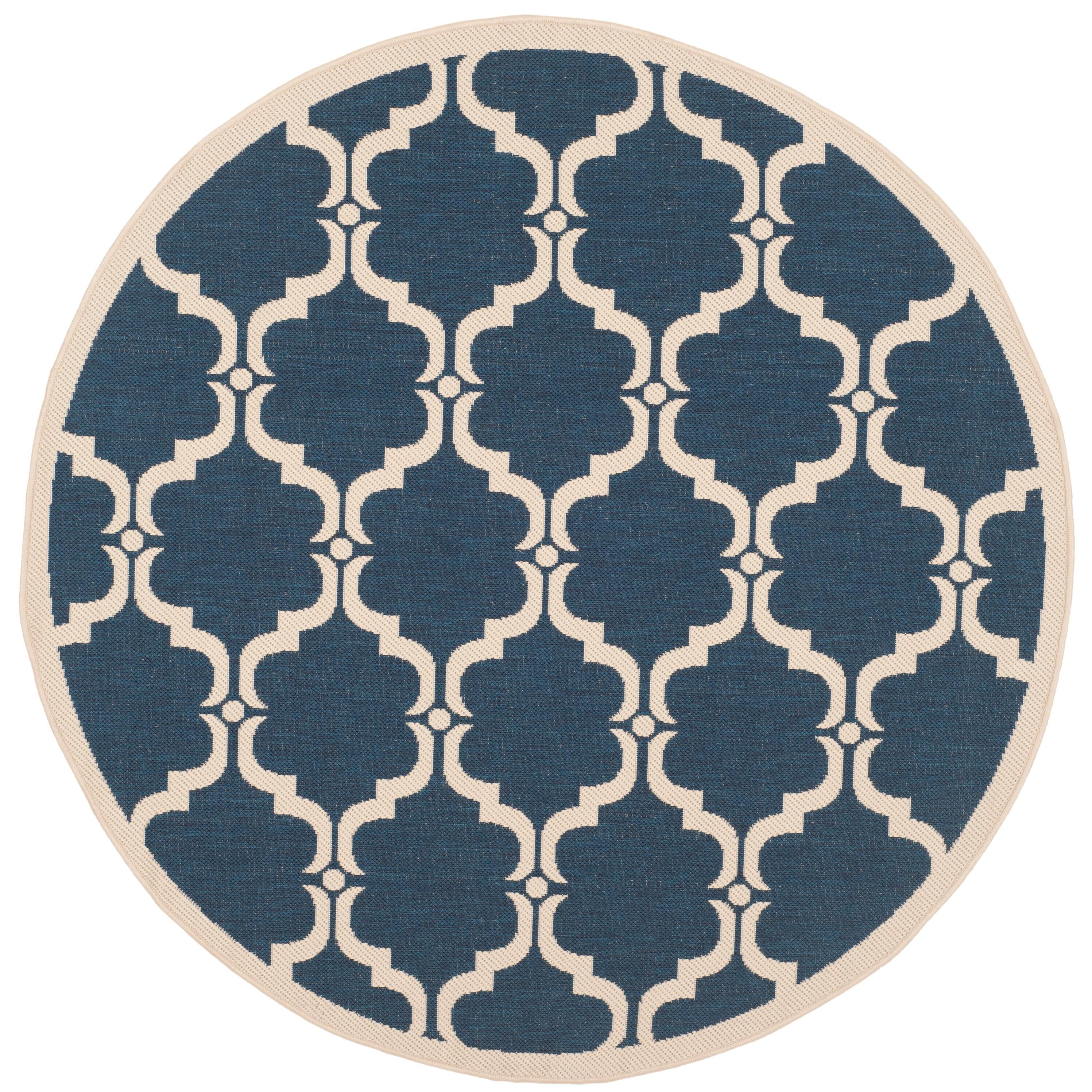 Courtyard CY6009 Power Loomed Indoor and Outdoor Area Rug - Navy/Beige - 5'3" Round - Safavieh