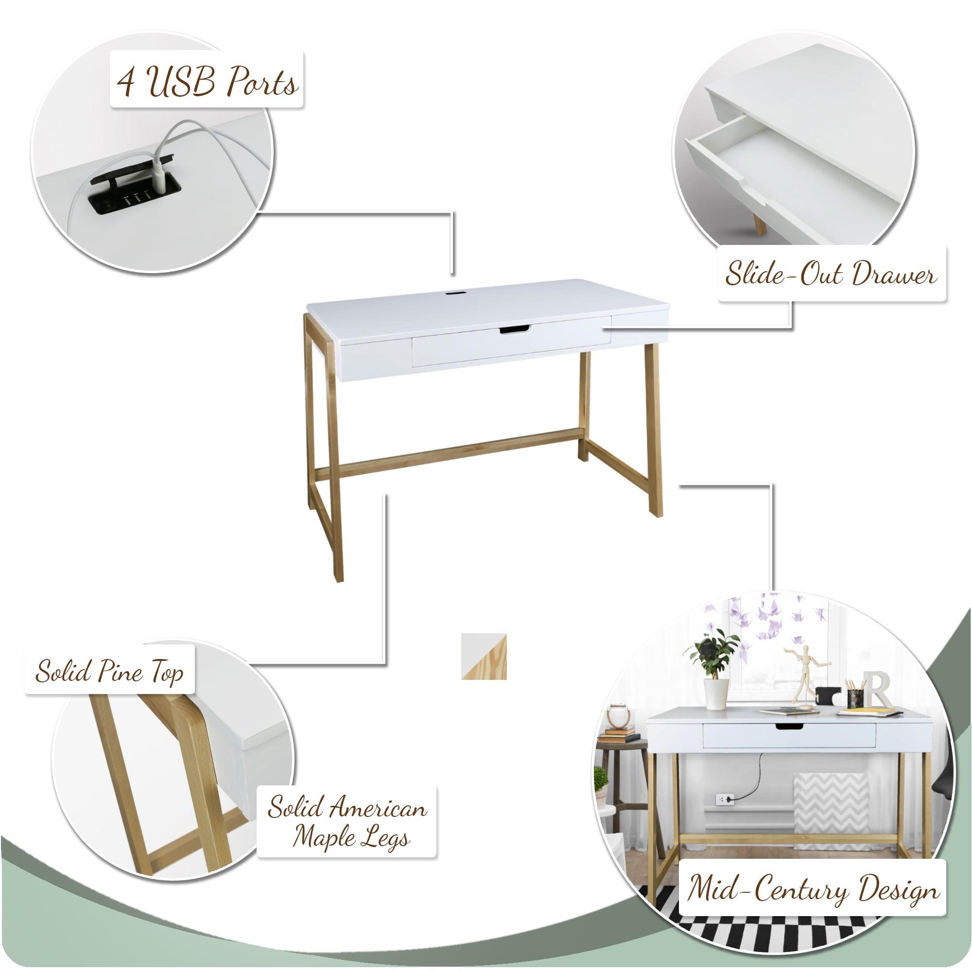 Indoor Furniture Neorustic Smart Desk With Usb Ports - Two-Tone (White,Natural)