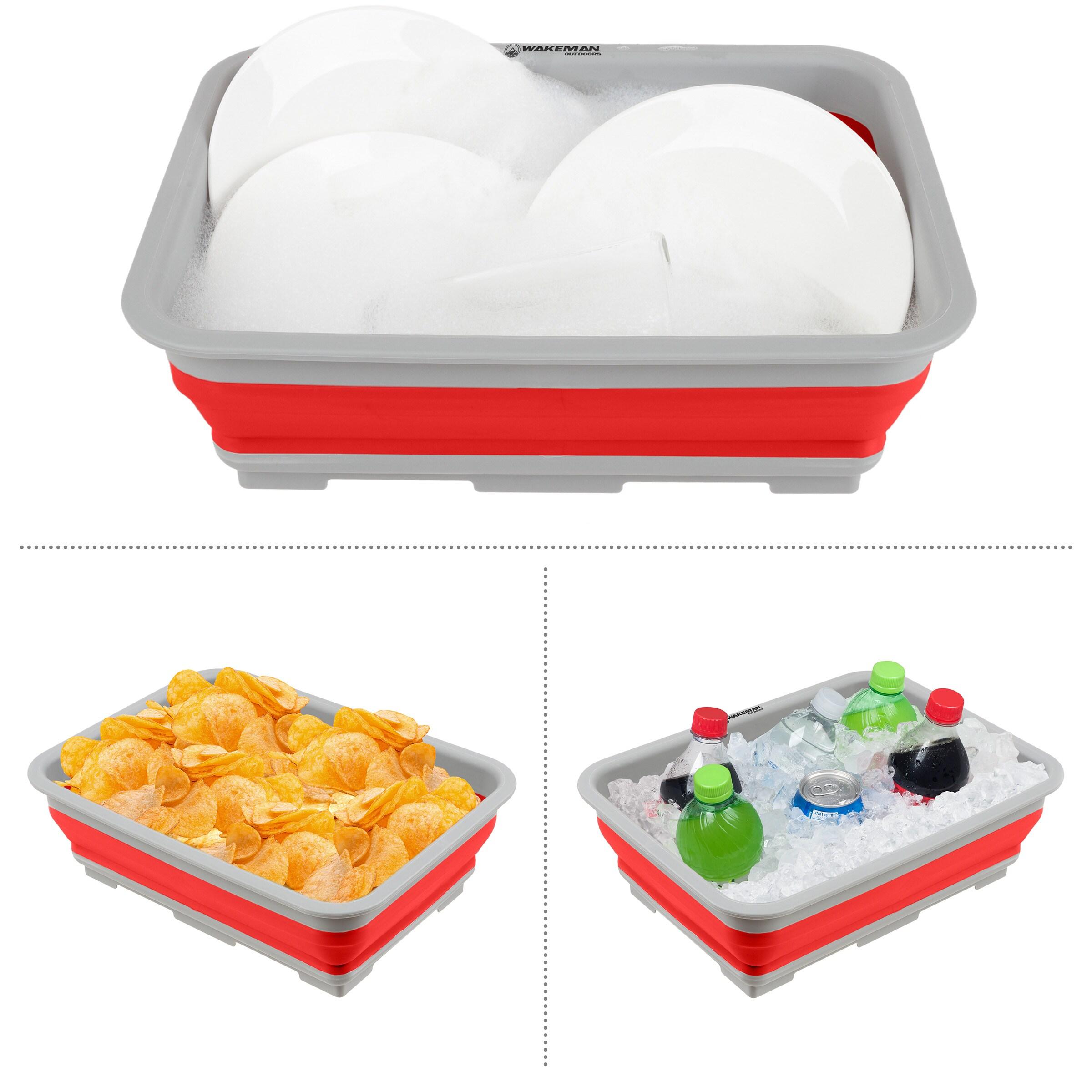 Collapsible Multiuse Wash Bin - Portable Wash Basin/Dish Tub/Ice Bucket with 10 L Capacity for Camping, Tailgating, More by Wakeman Outdoors (Red)