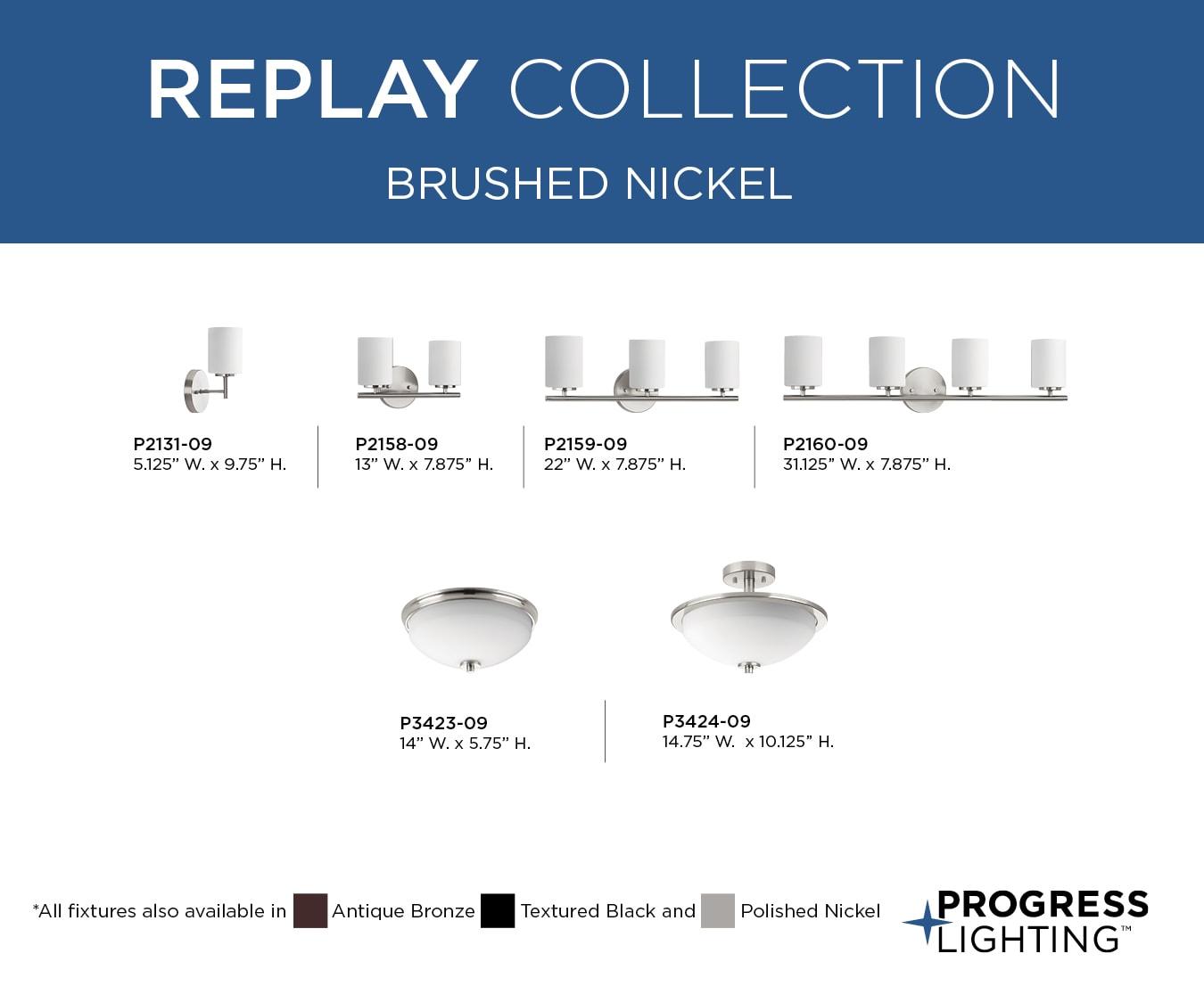 Progress Lighting Replay 2-Light Semi-Flush Ceiling Light, Black Finish, White Glass Shade