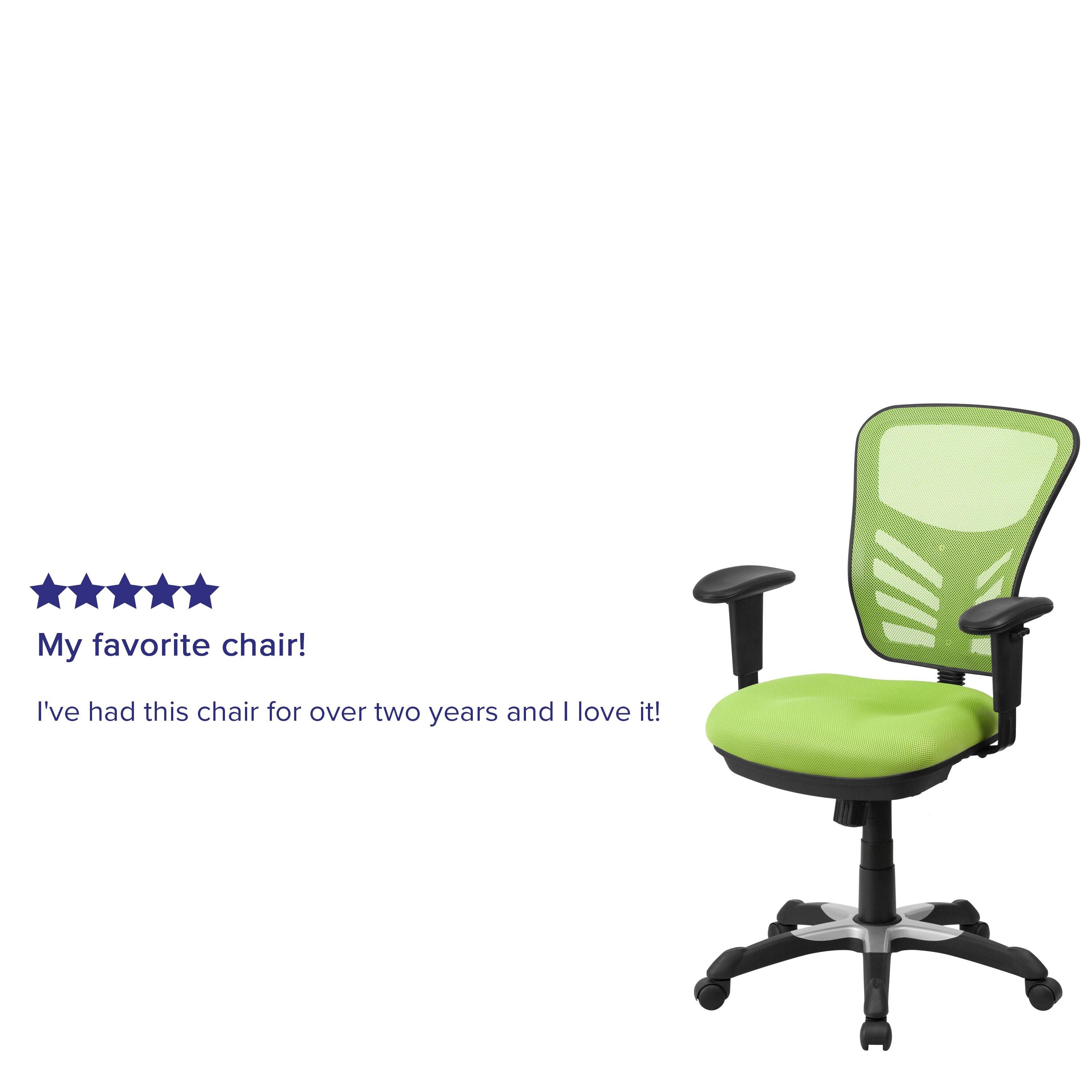 Flash Furniture Nicholas Mid-Back Green Mesh Multifunction Executive Swivel Ergonomic Office Chair with Adjustable Arms