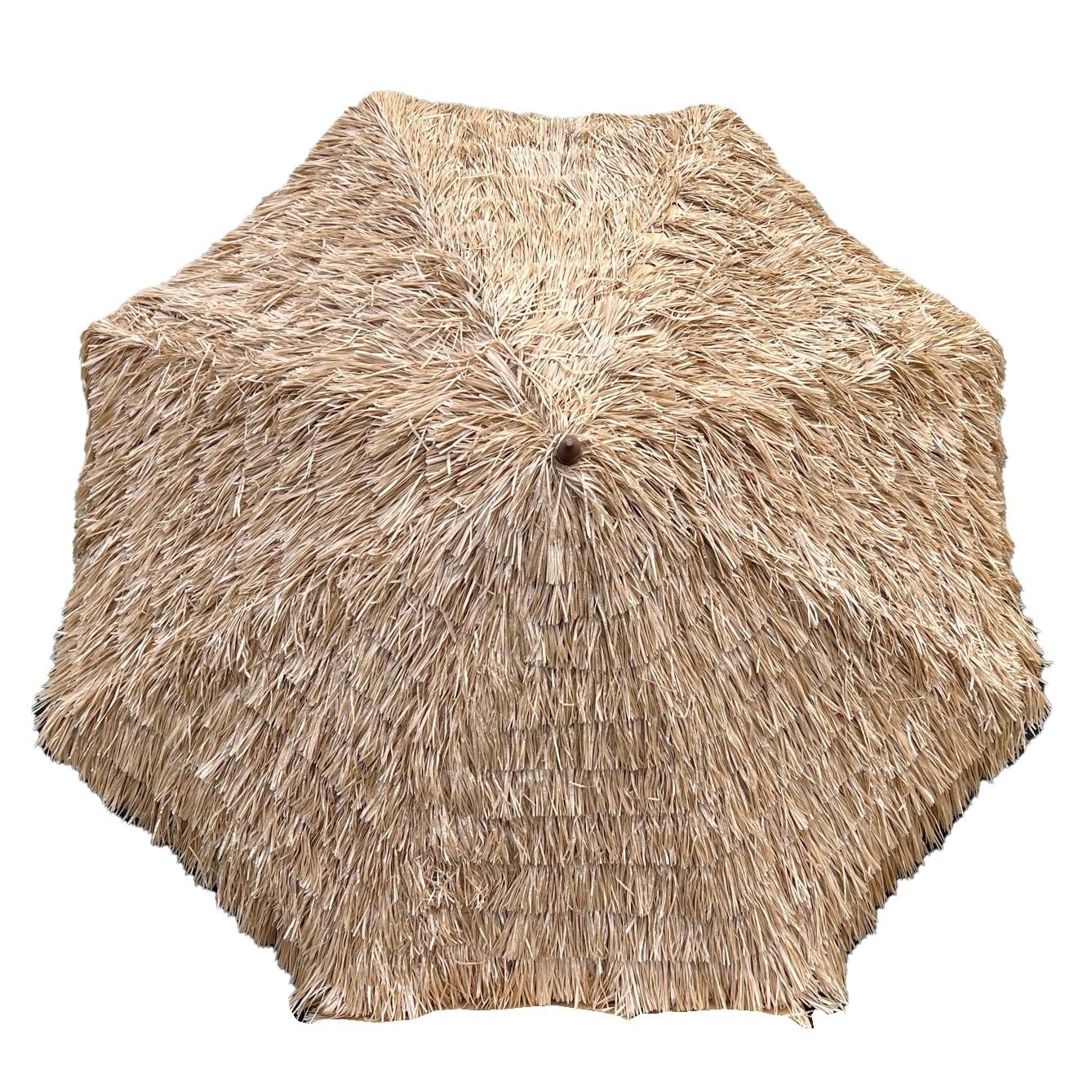 9' x 9' Round Crank Patio Umbrella - Thatch - Tropishade: Weather-Resistant, Aluminum Frame, Push-Button Tilt