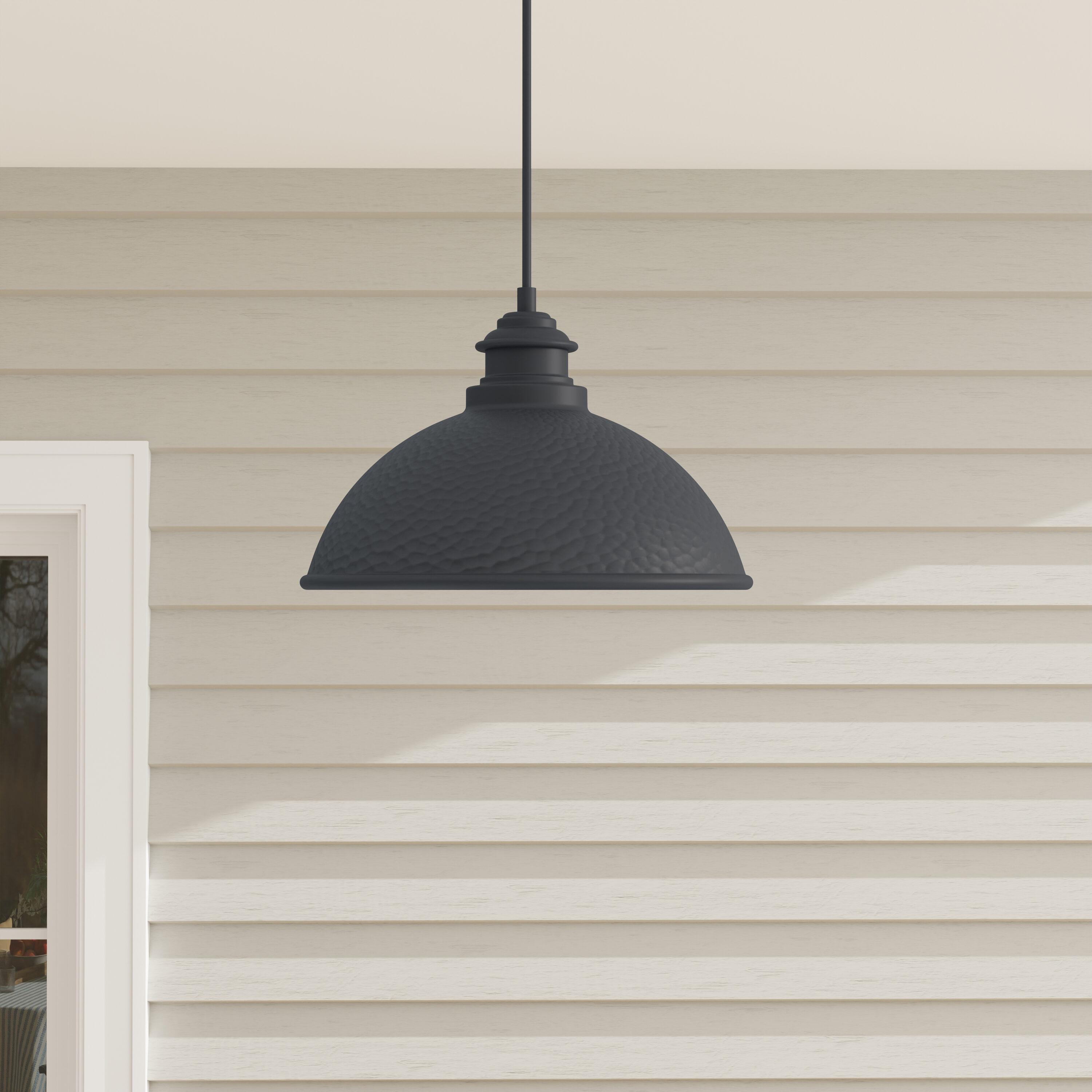 Progress Lighting Englewood 1-Light Hanging Lantern Pendant, Antique Bronze, Metallic Copper Coated Shade, Damp Rated