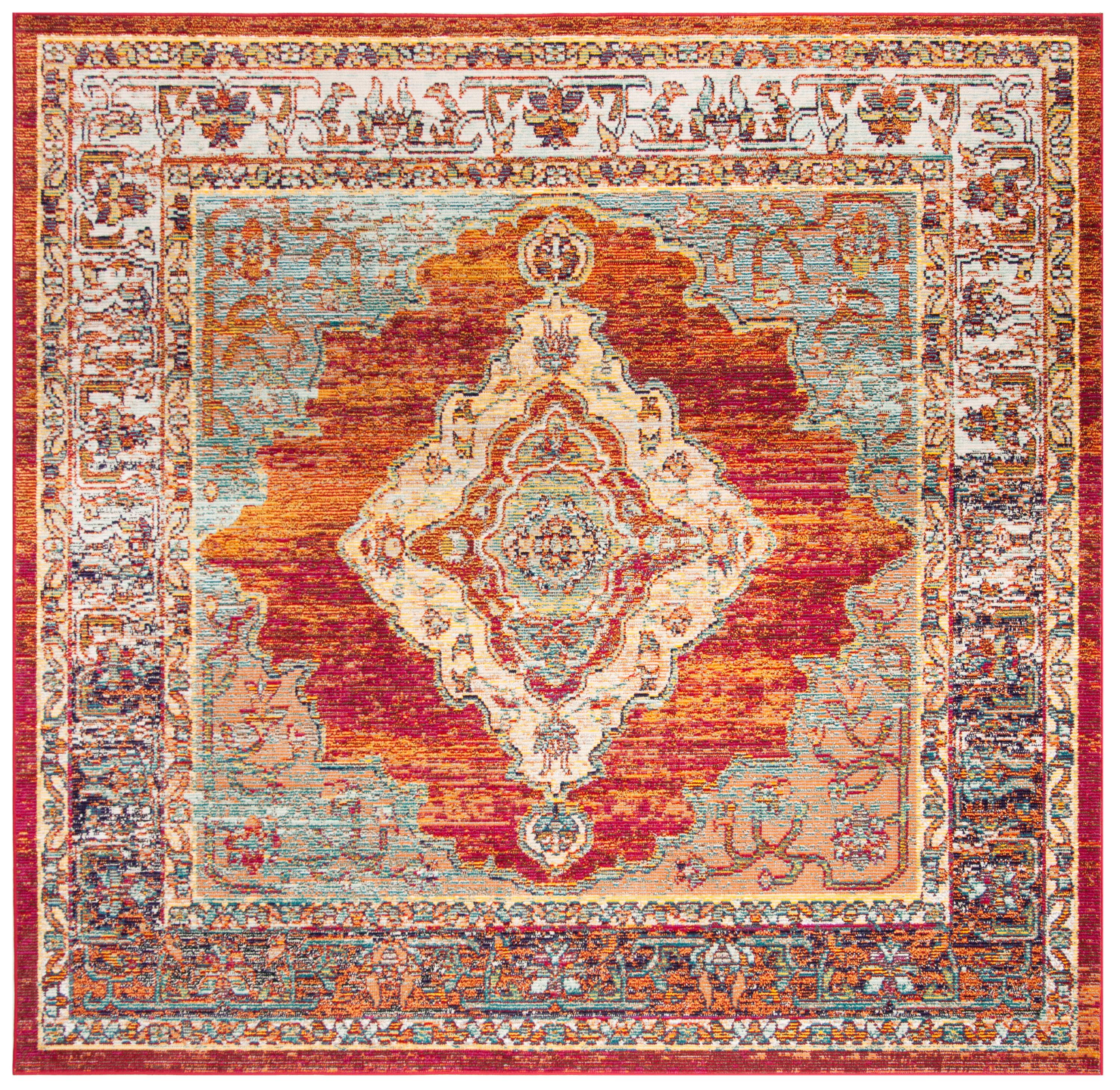 Crystal CRS500 Power Loomed Area Rug - Orange/Light Blue - 7'x7' - Safavieh.