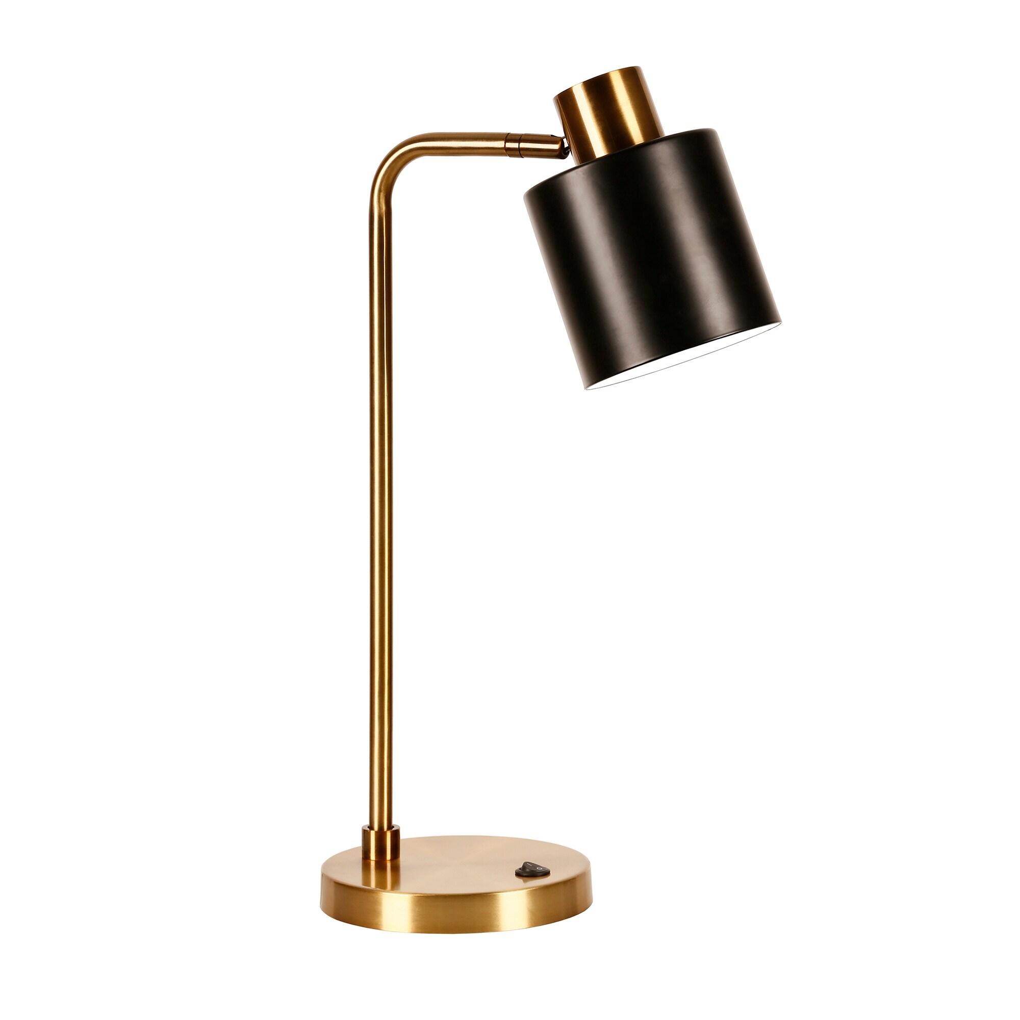 Brass and Black Metal 20.75" Table Lamp with Dome Shade