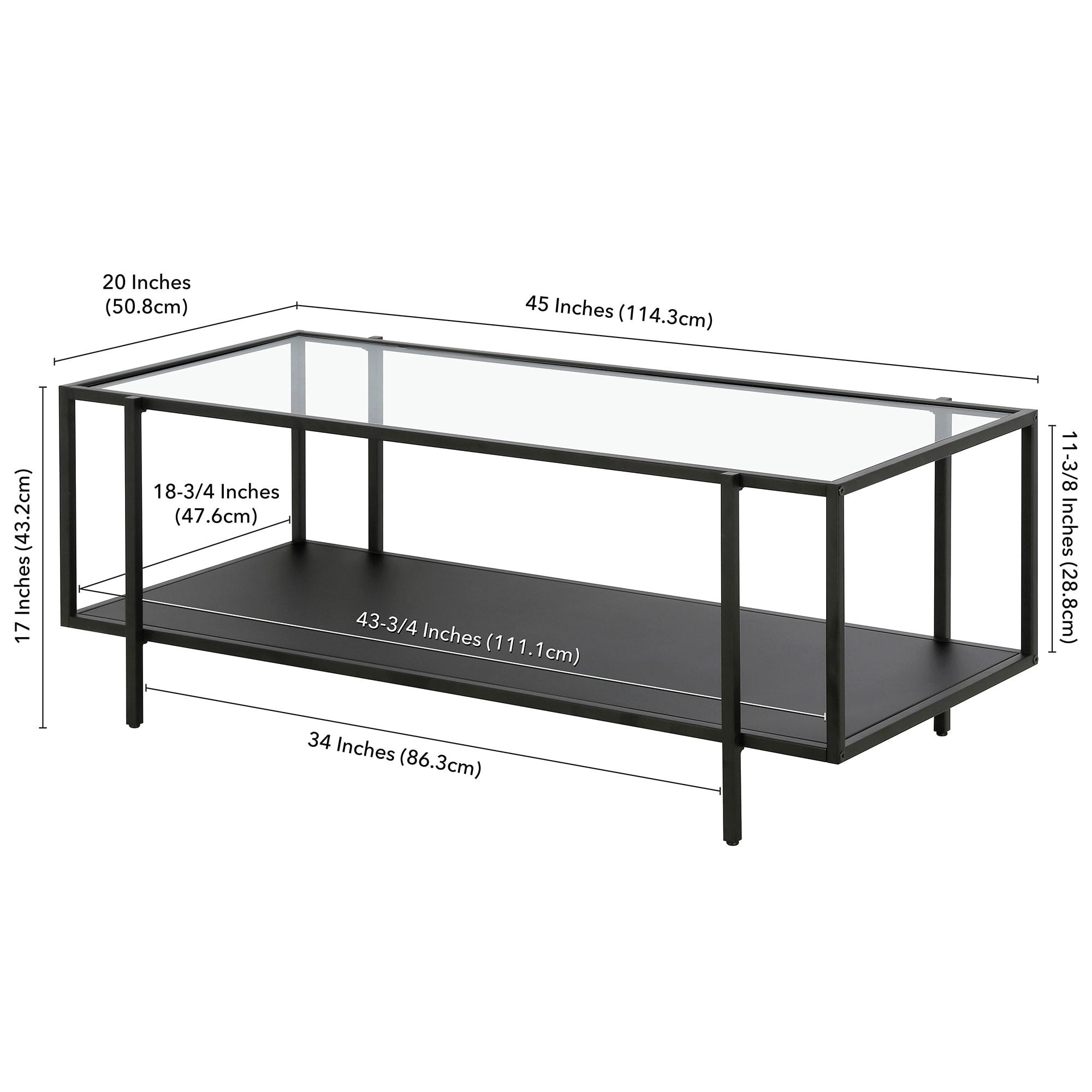 Evelyn&Zoe Vireo 45" Wide Rectangular Coffee Table with Metal Shelf in Blackened Bronze