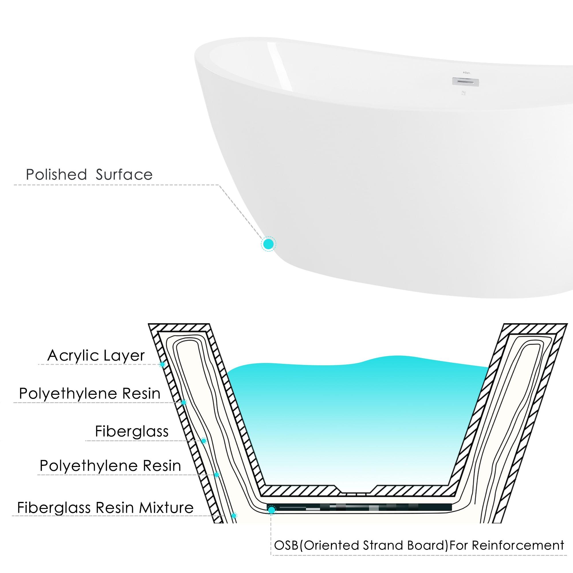 Naha Freestanding Soaking Acrylic Bathtub with Drain