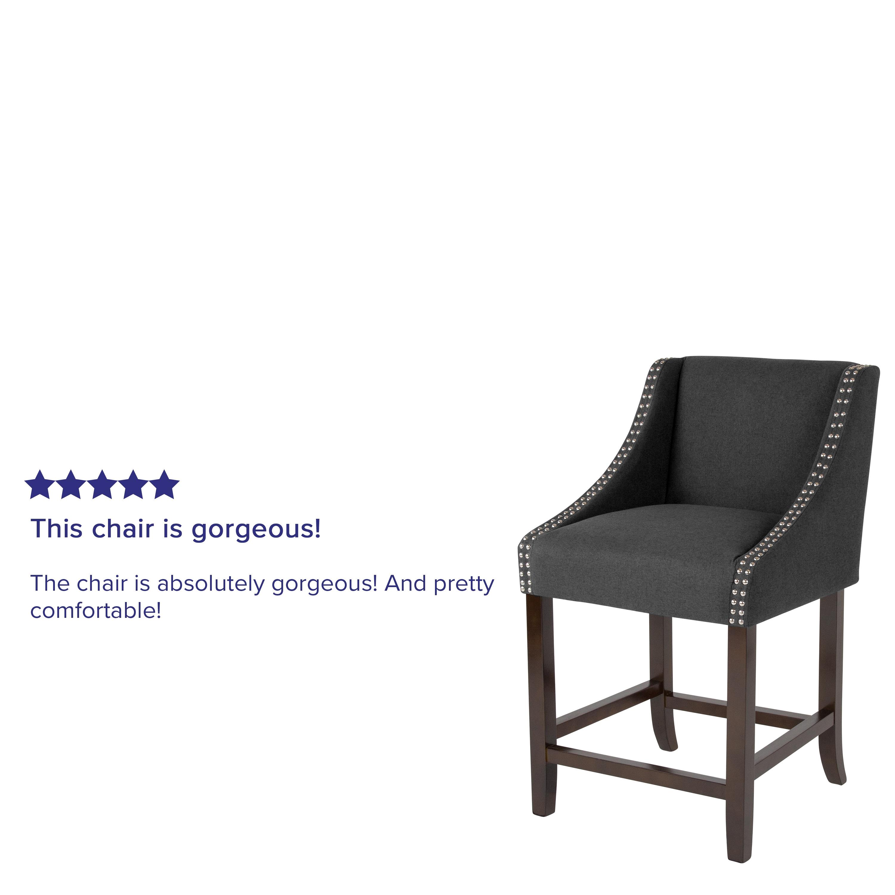 Flash Furniture Carmel Series 24" High Transitional Walnut Counter Height Stool with Accent Nail Trim in Charcoal Fabric