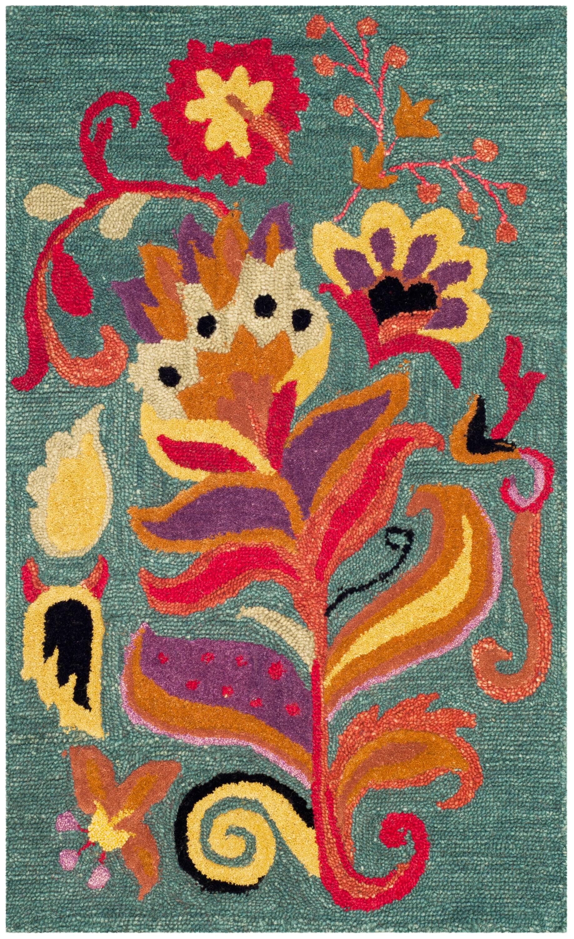 Blossom BLM679 Hand Hooked Accent Rug - Blue/Multi - 2'6"x4' - Safavieh.