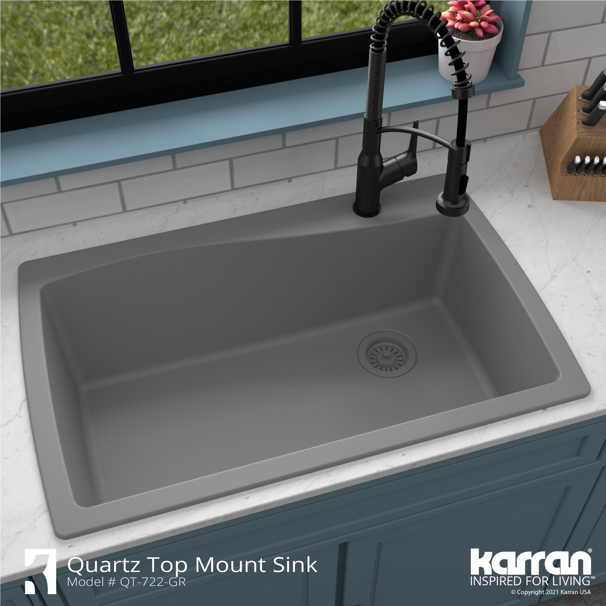 Karran Karran Drop-in Quartz Composite 34'' X 22'' 1-Hole Single Bowl Kitchen Sink QT-722-GR