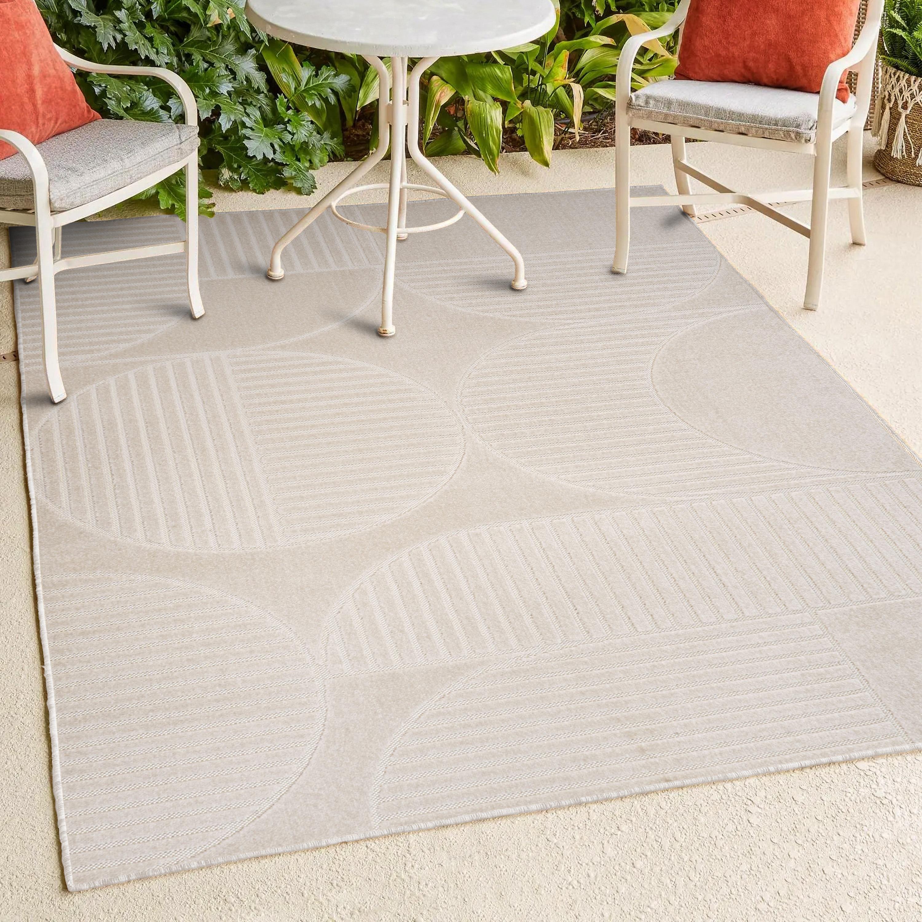 JONATHAN Y Nordby High-Low Geometric Arch Scandi Striped Ivory/Cream 8 ft. x 10 ft. Indoor/Outdoor Area Rug