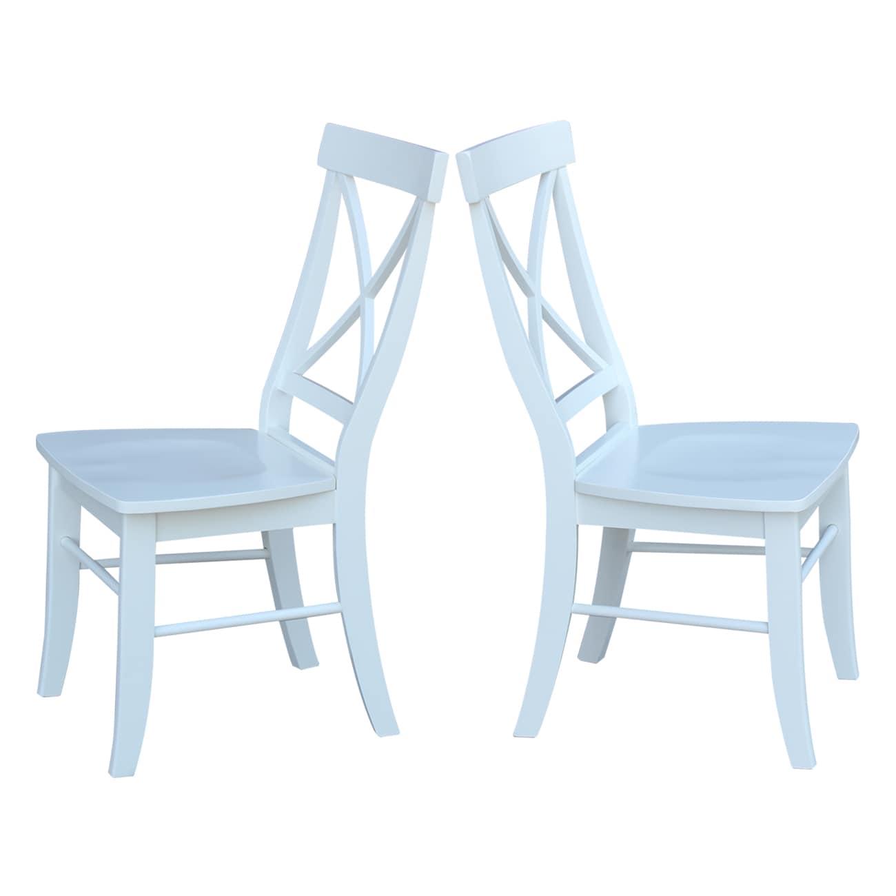 International Concepts Set of 2 X Back Chairs with Solid Wood Seats White: Mid-Century Modern, Hardwood Frame