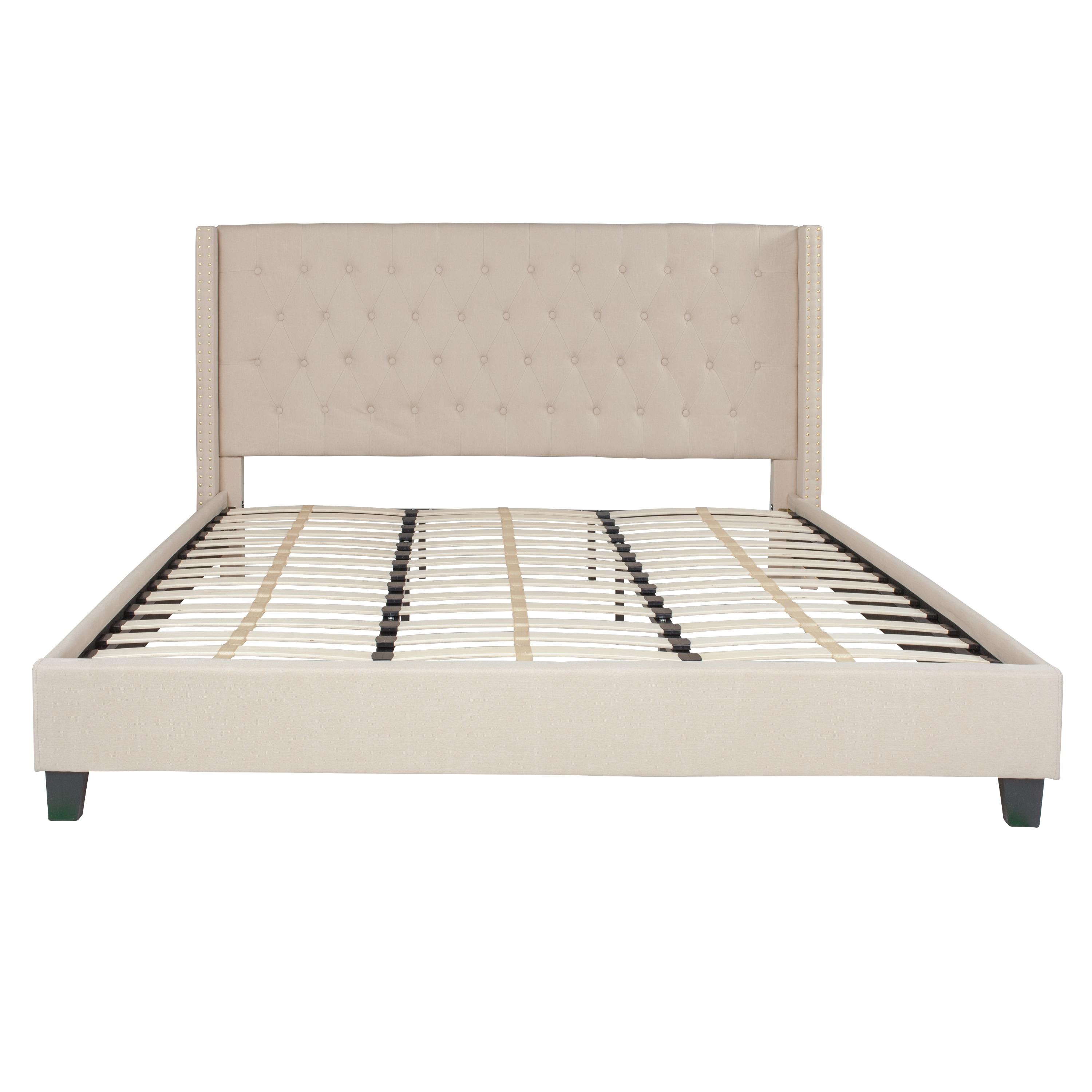 Flash Furniture Riverdale King Size Tufted Upholstered Platform Bed in Beige Fabric