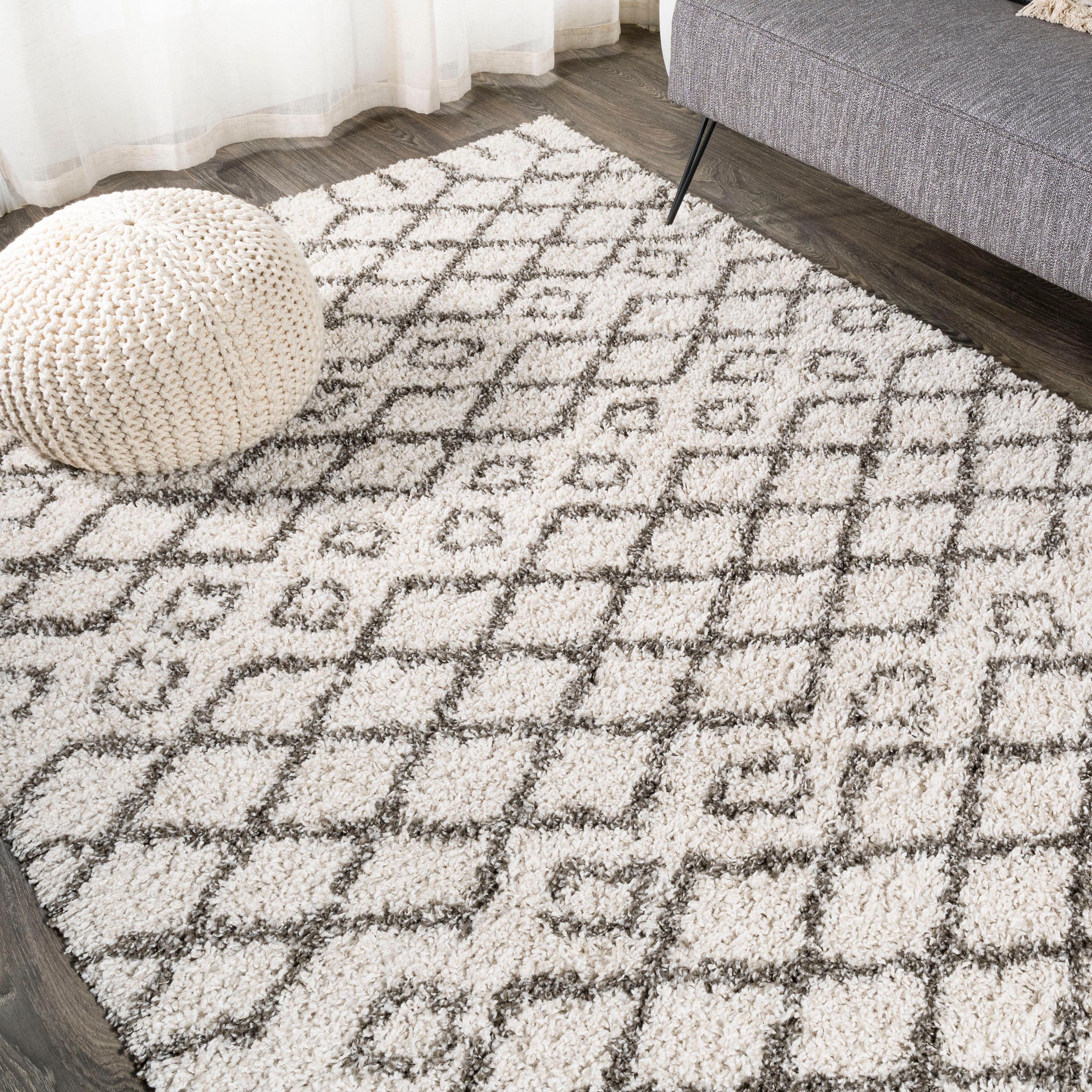 3'x5' Algaida Moroccan Diamond Shag Area Rug, Beige/Dark Gray - JONATHAN Y