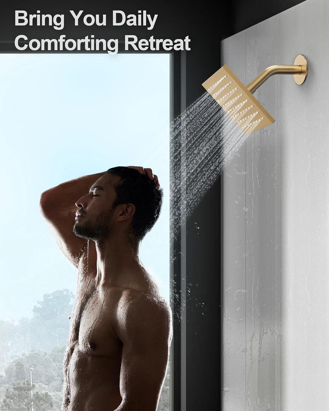 GRANDJOY Complete Shower System, 10" and 6" Dual Wall Mount Rain Shower Faucets with Handheld Shower Spray, High Pressure in Matte Black