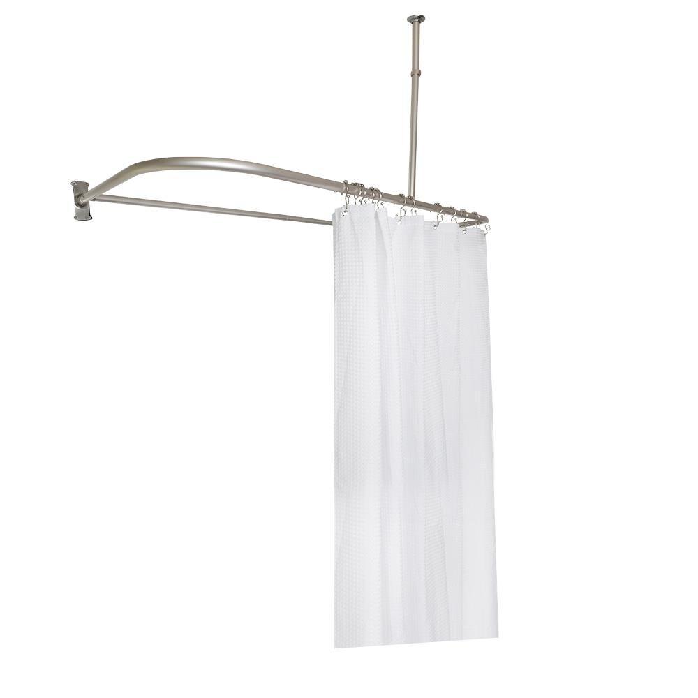 Utopia Alley Durable Rustproof Aluminium Crafted Shower Rod With Ceiling Support for Freestanding Tubs and Bathtubs, D Shape Curved Shower Rod, 60" Large Size by 25", Brushed Nickel