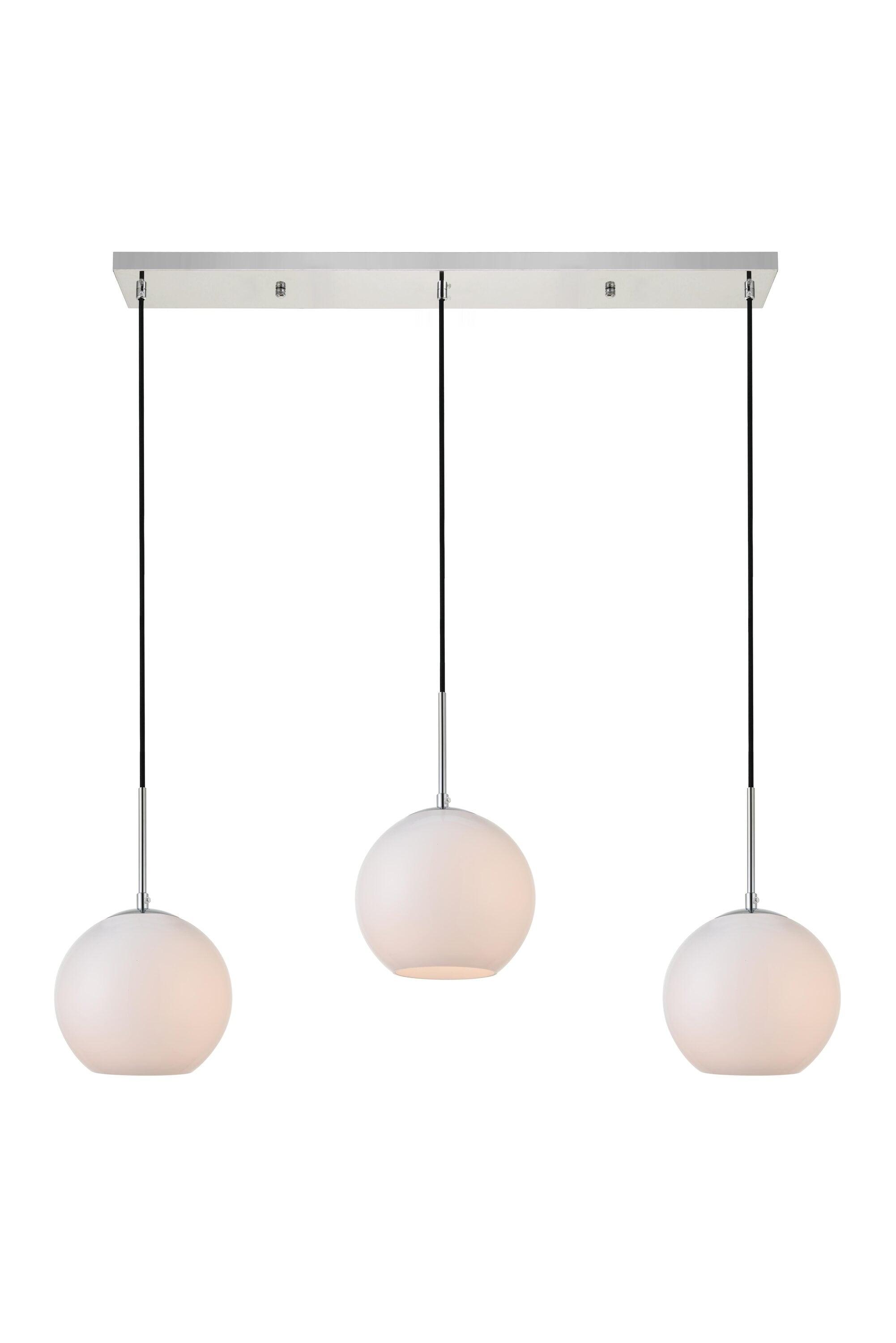 Elegant Lighting Baxter 3 Lights Chrome Pendant With Frosted White Glass