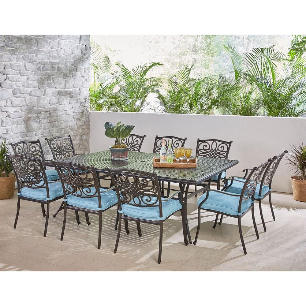 Hanover Traditions 11-Piece Aluminum Outdoor Dining Set, Blue