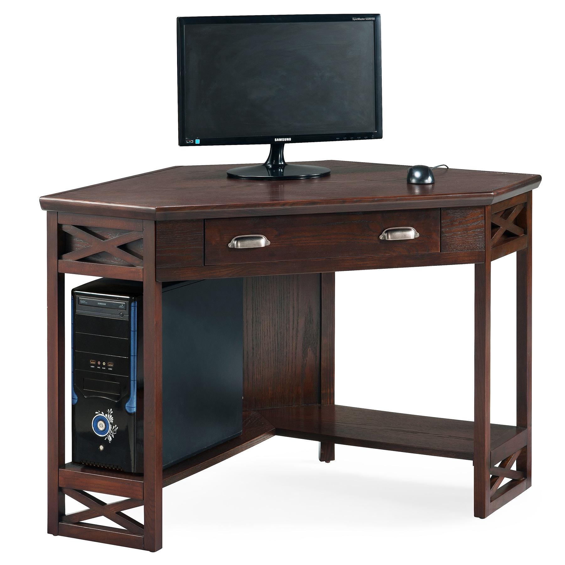 Leick Home 81430 Corner Computer/Writing Desk with Drawer and Shelf, Made with Solid Wood, Chocolate Oak