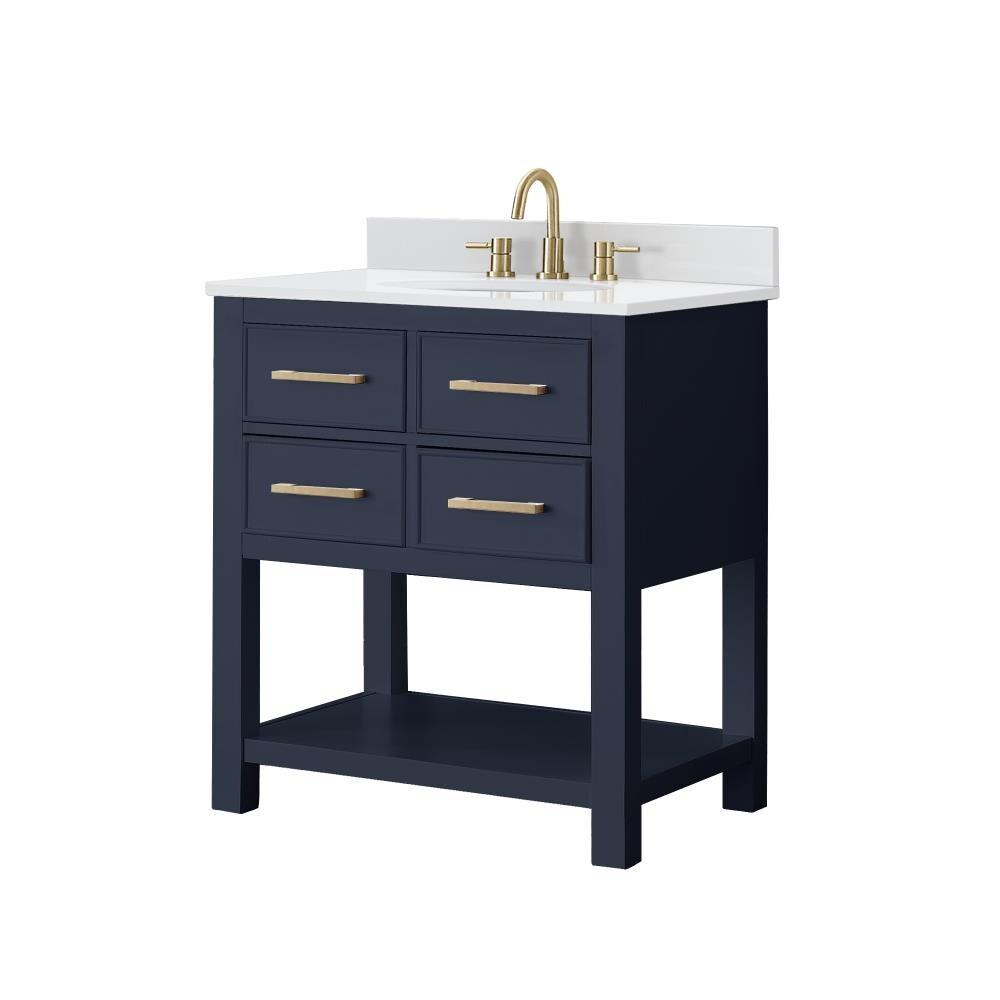 Brooks Navy Blue 31'' Transitional Single Sink Vanity with White Engineered Stone Top