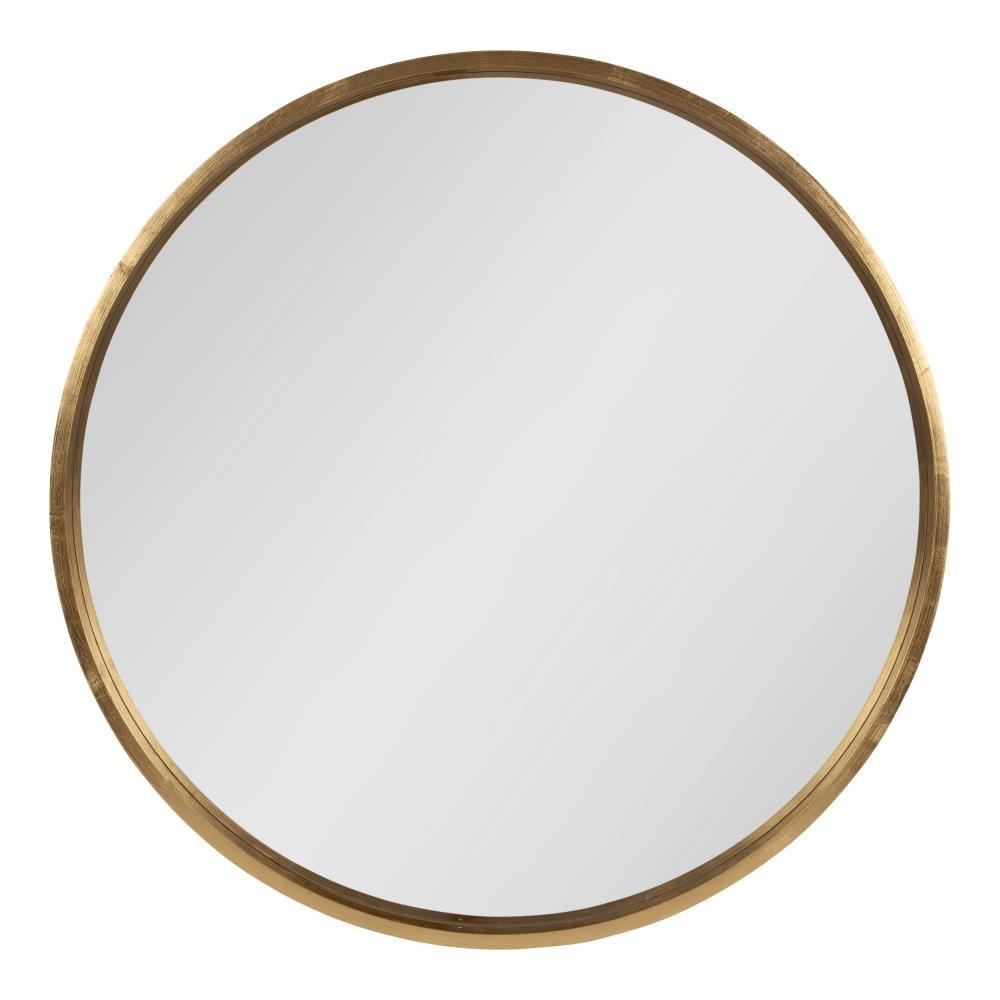 Kate and Laurel Travis Round Wood Wall Mirror, 31.5" Diameter, Gold, Modern Glam Wall Décor Accent