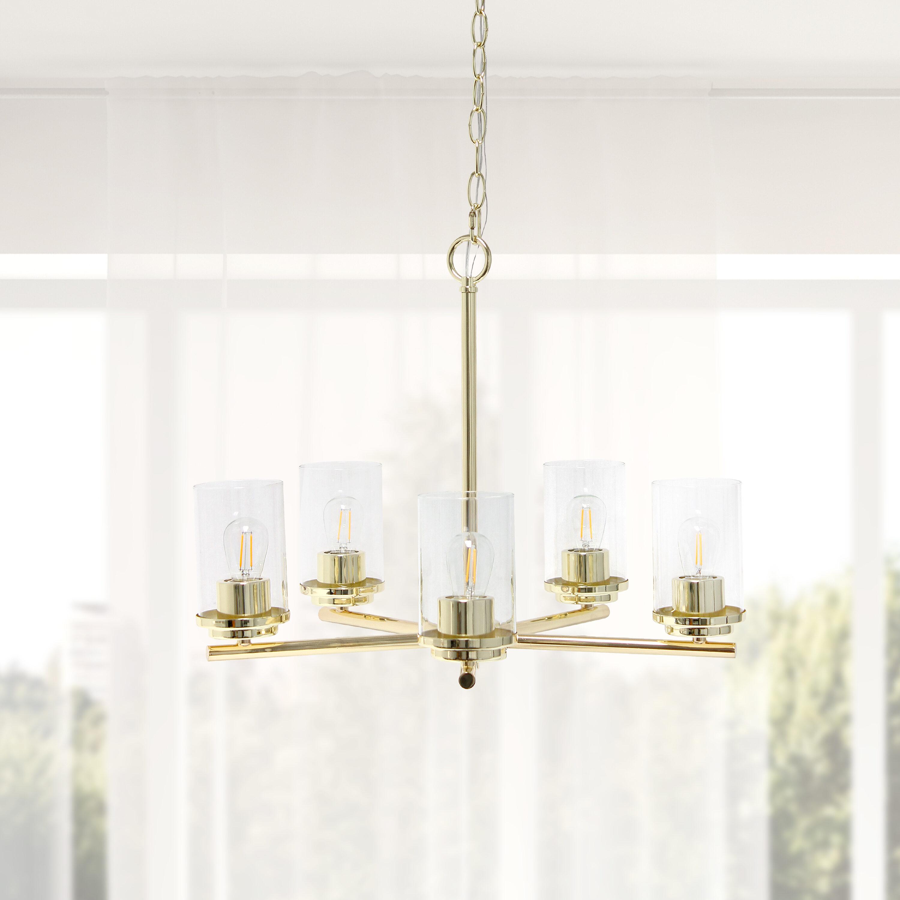 Lalia Home 5-Light 20.5" Classic Contemporary Clear Glass/Metal Hanging Pendant Gold : UL Listed, Adjustable Height