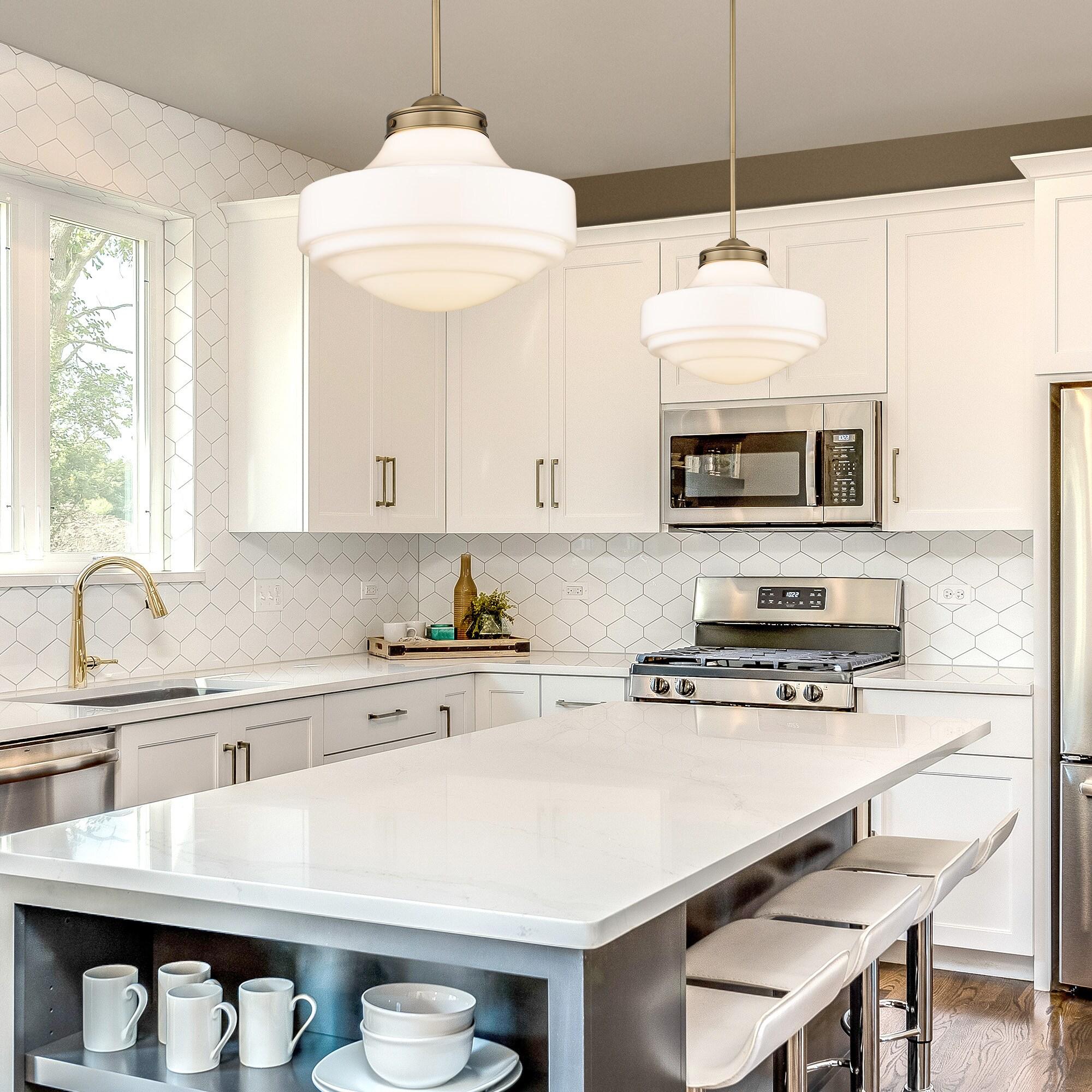 Modern Brass Finish Vintage Milk Glass Ceiling Pendant Light