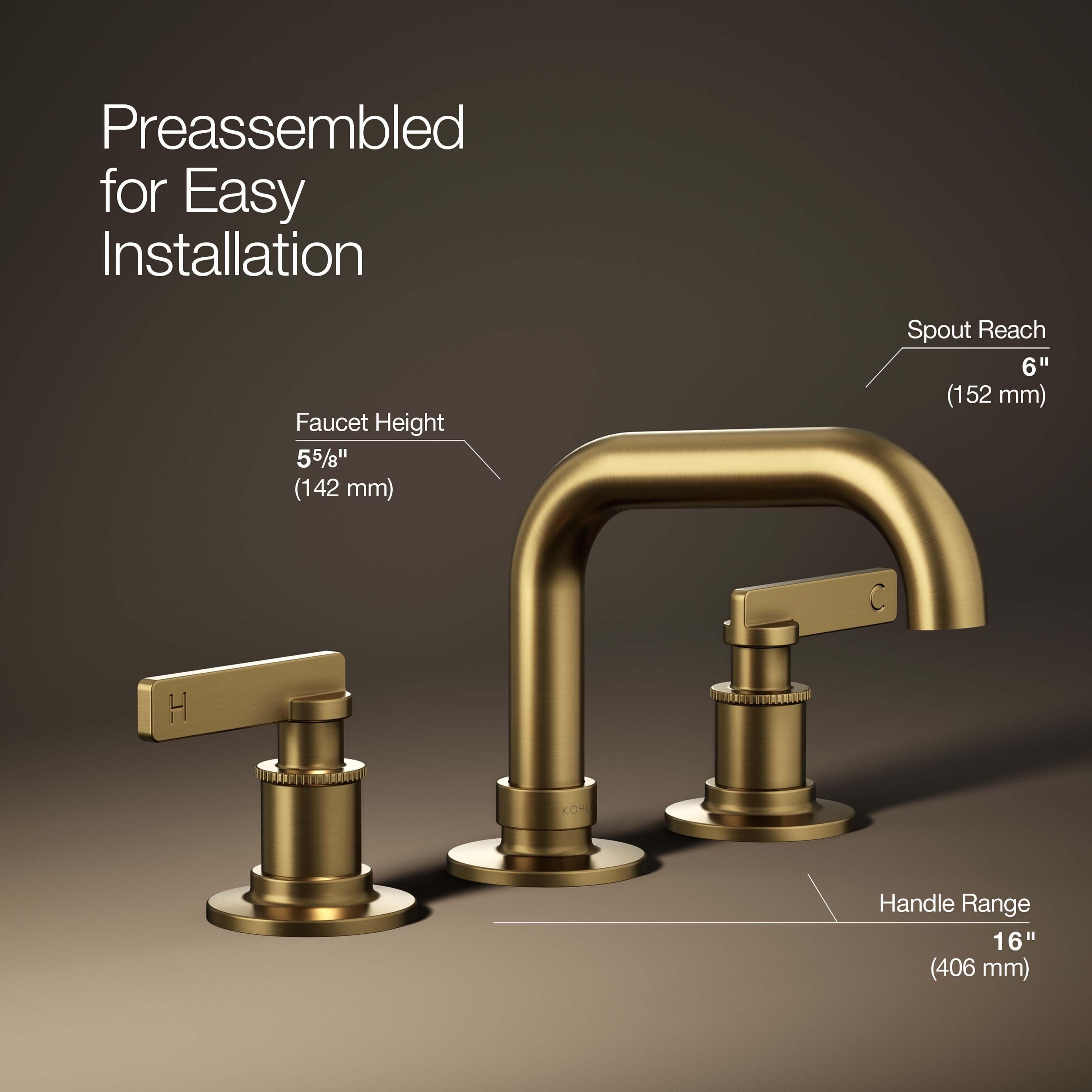 Vibrant Brushed Moderne Brass Widespread Bathroom Sink Faucet